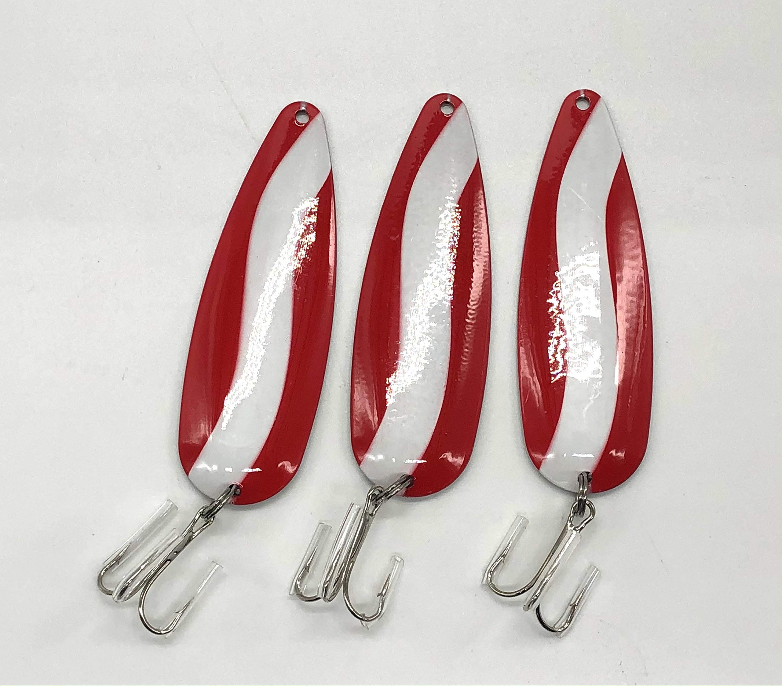 Klima Red & White Spoon with Treble Metal Hooks for Casting Fishing  Northern Pike Walleye, 4 3/4 Large Mouth Bass Freshwater Best Canadian Lure  for Lakes (3-Pack)