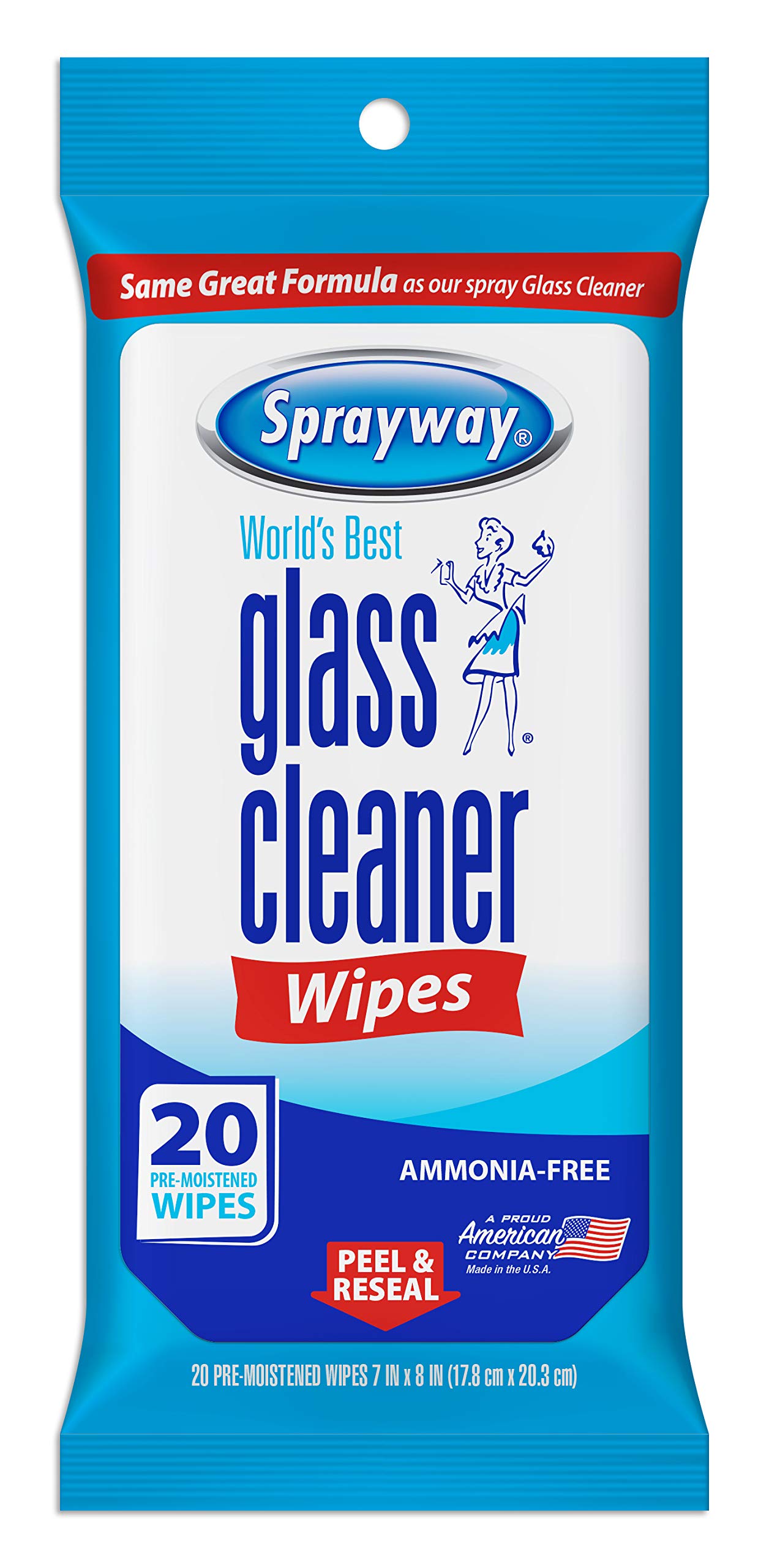 Sprayway SW199R Ammonia-Free Glass Cleaner Wipes, Fresh Scent, 20 Count