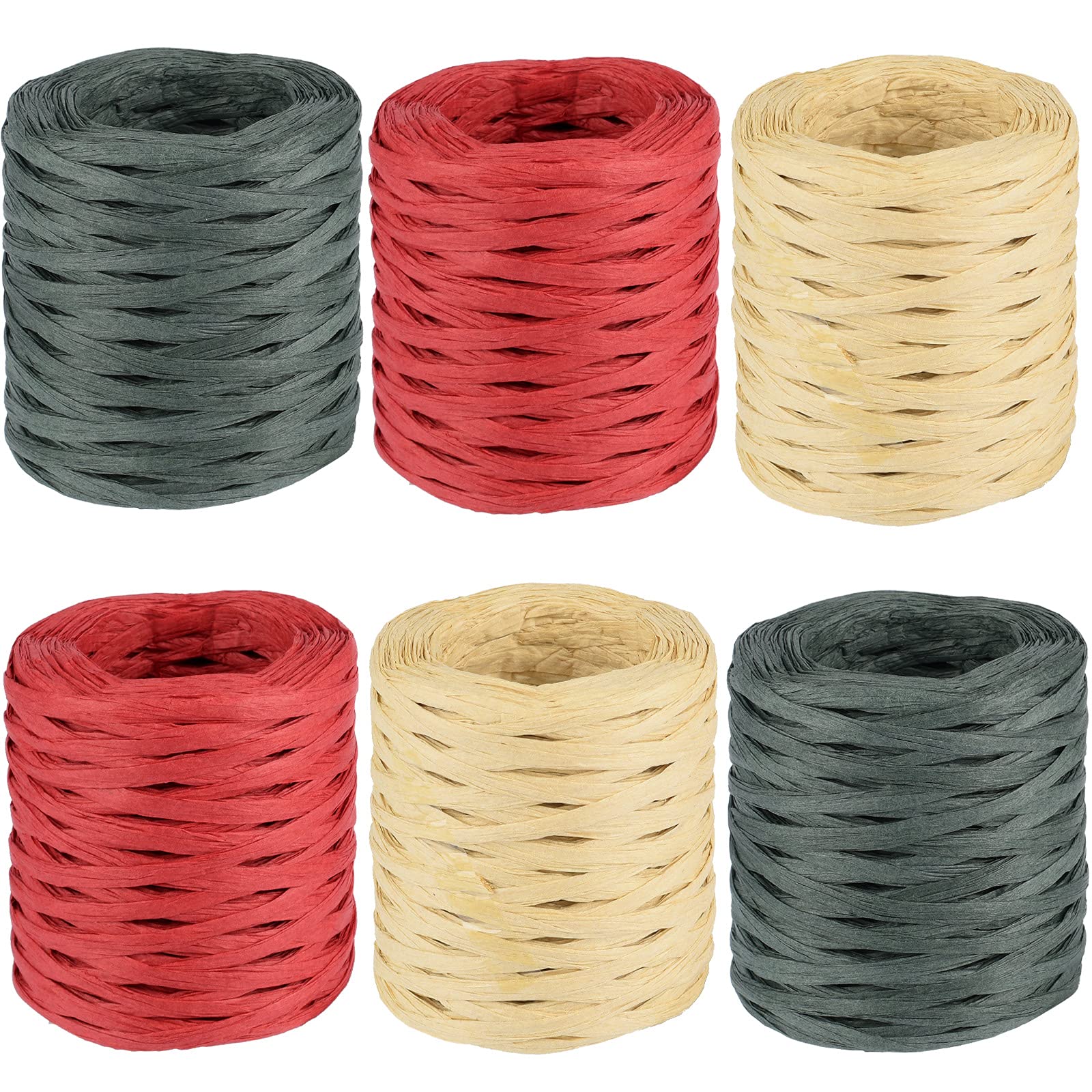 1 Roll Christmas Natural Raffia Paper Ribbon, Matte Twine Raffia Ribbon for Gift Wrapping,1/4 inch Wide,218 Yards, Paper Decorative String for Gift