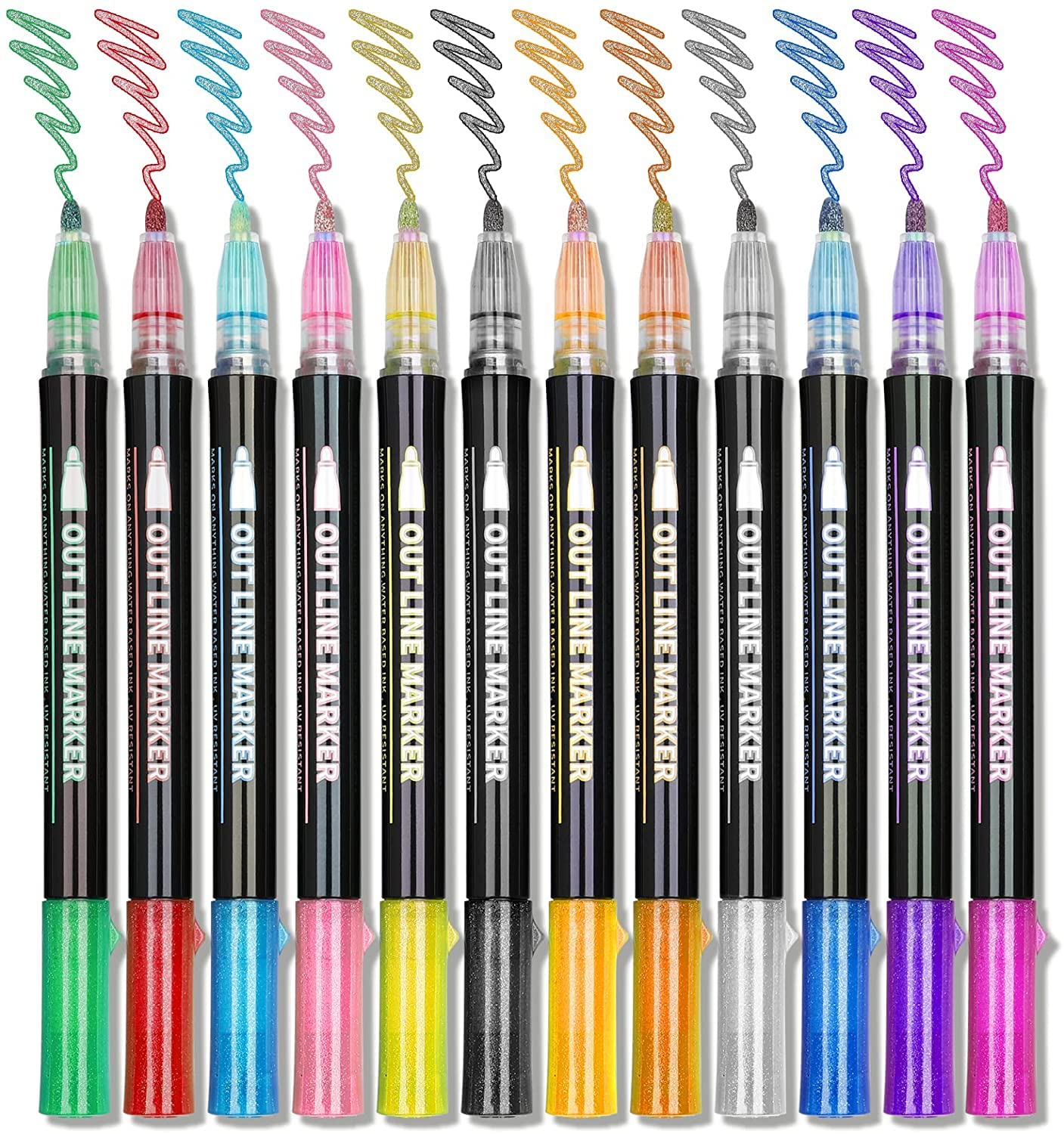 Double Line Markers Outline Pens, Super Squiggles Glitter Outline Marker  Set, 12 Colors Doodle Shimmer Pen for Card Making, DIY Art Drawing,  Lettering, Craft Project