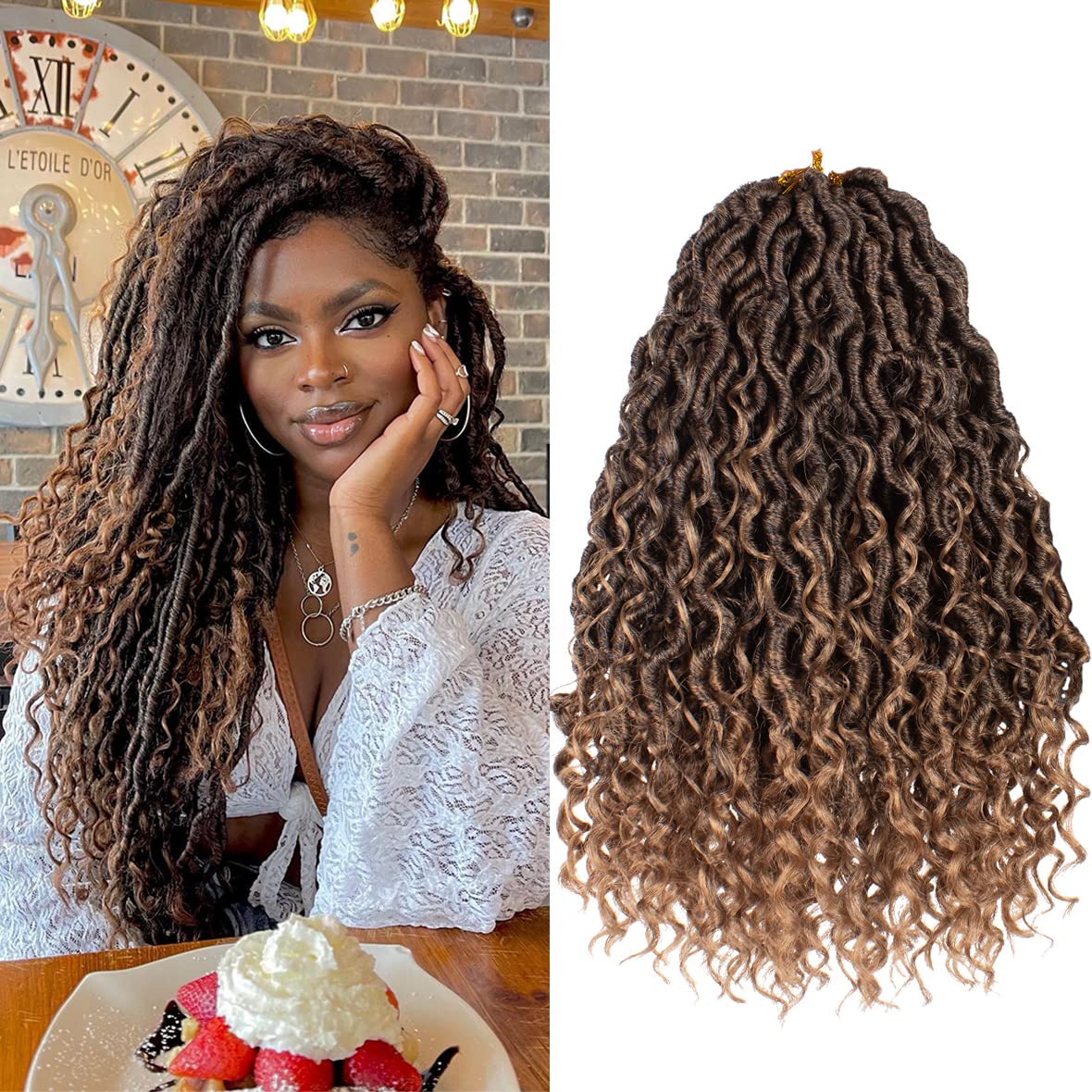 Beverlee 14 Inch 8 Pcak Boho Faux Locs Boho Goddess Locs Pre Looped Soft  Hippie Locs Synthetic Bohemian Curly Crochet Locs Hair for Black Women T27  14 Inch (Pack of 8) T27