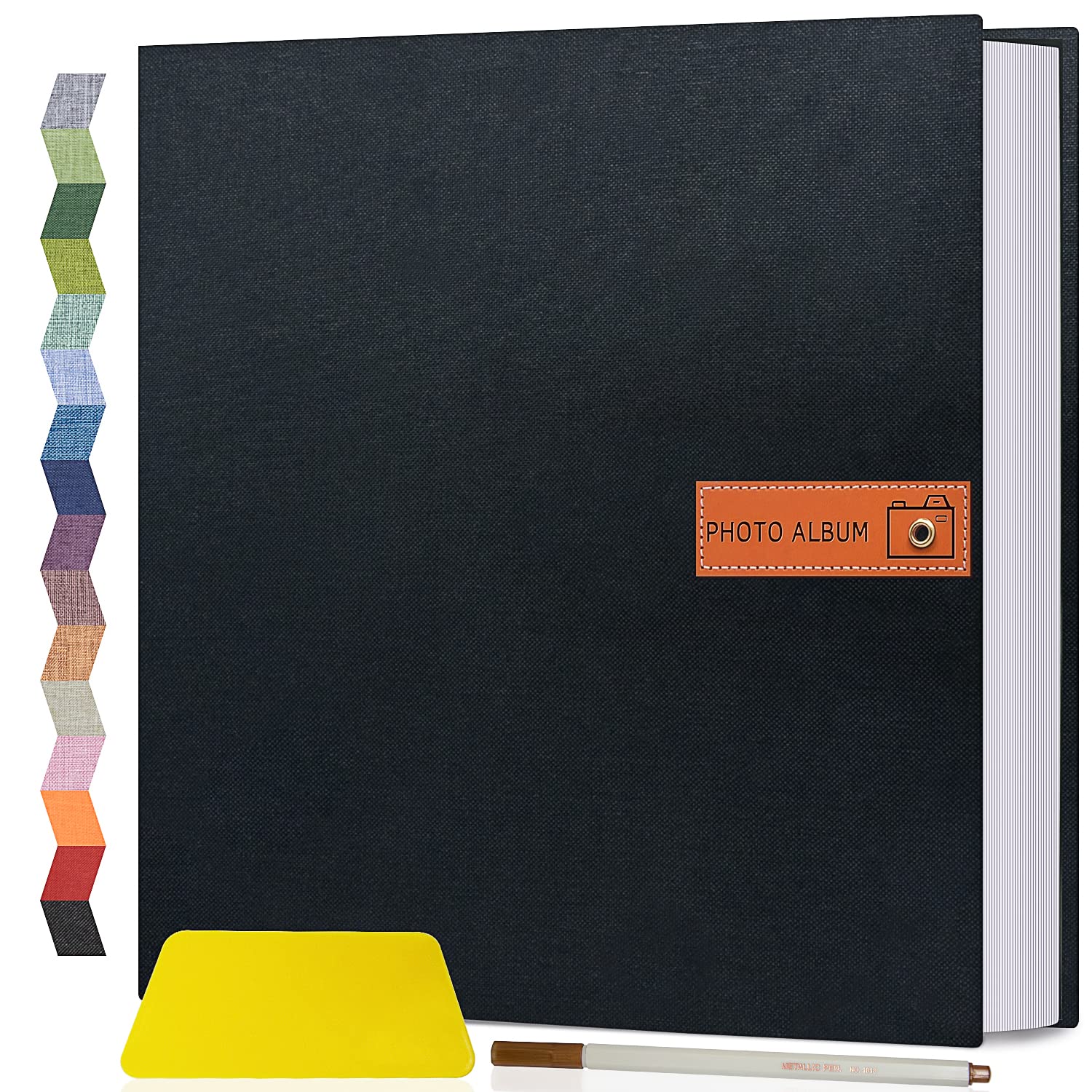 Large Scrapbook Photo Album Self-Stick 60 Pages Black Linen