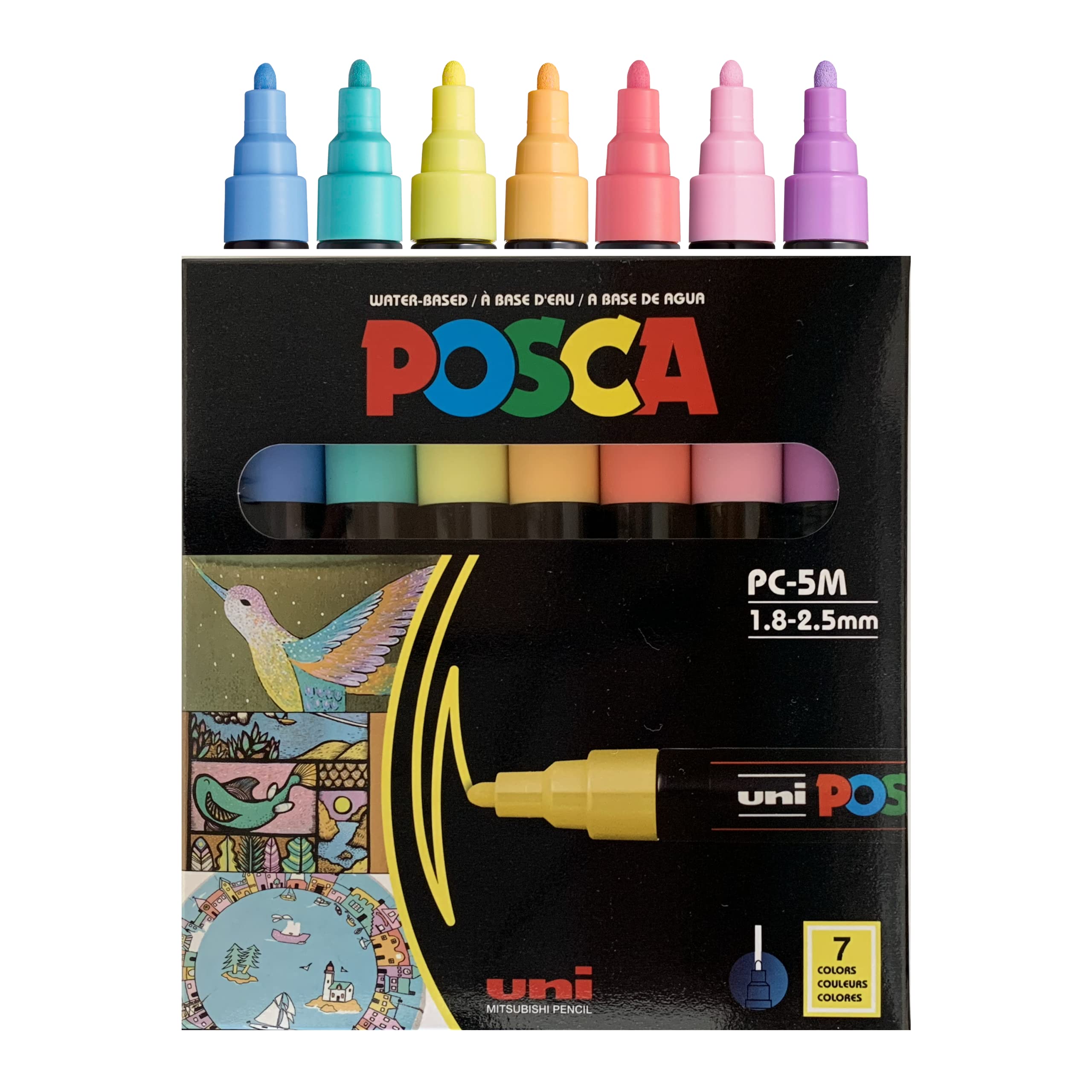 7 Pastel Posca Paint Markers, 5M Medium Posca Markers with Reversible Tips,  Posca Marker Set of Acrylic Paint Pens