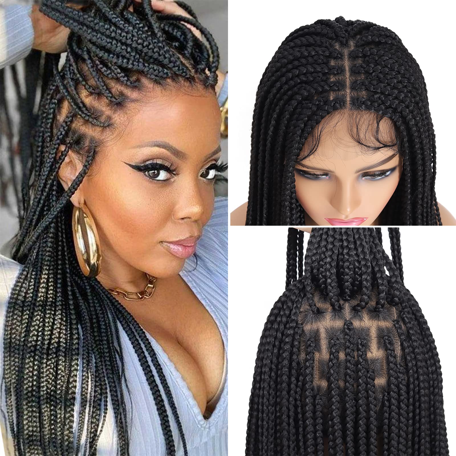 bismanhair Braided Wigs for Black Women 360 Full Lace Box Braid Wig with Baby  Hair Synthetic