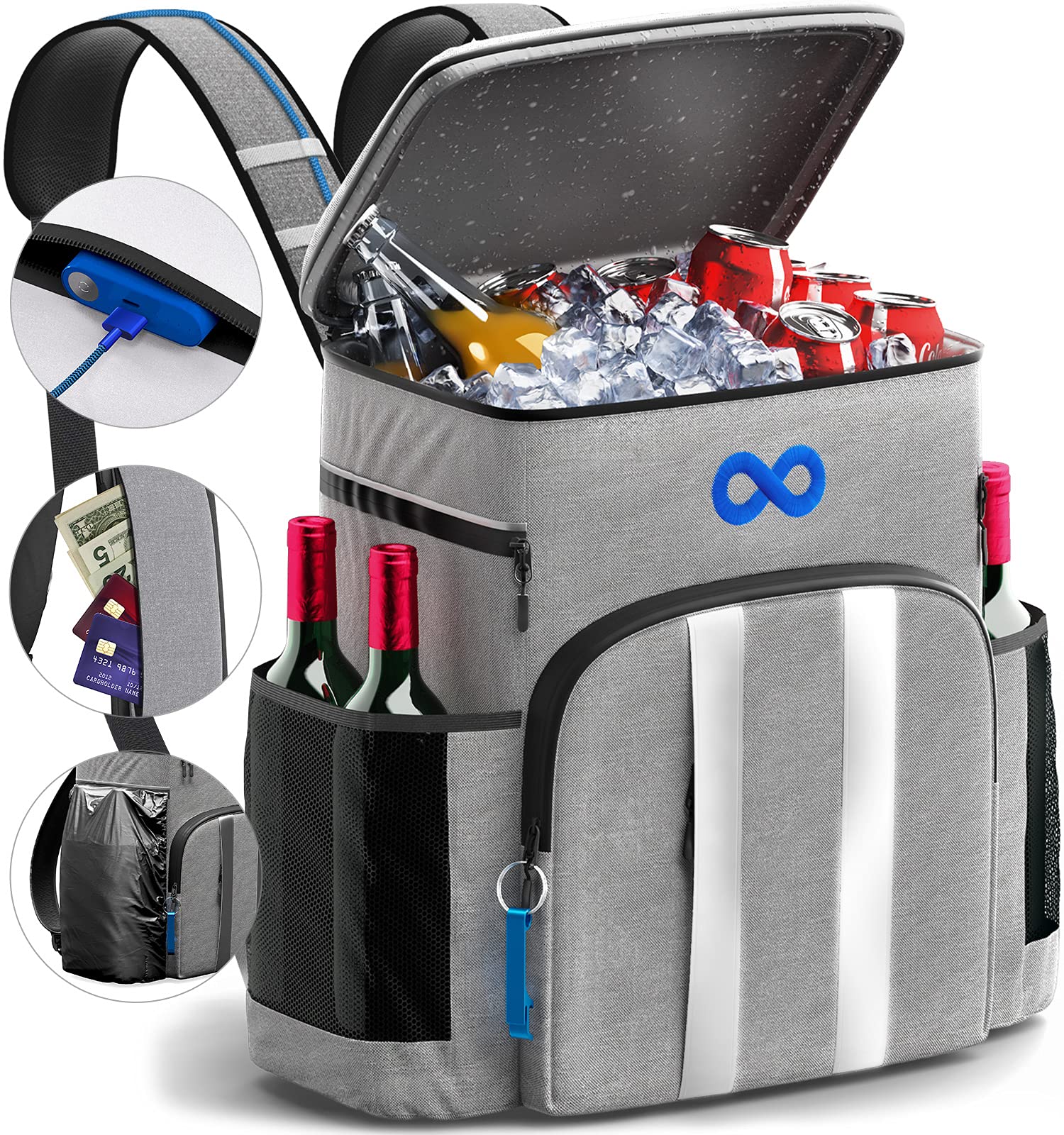 DAUSROOB Backpack Cooler, 42 Cans Lightweight Insulated Cooler Backpack  Leak-Proof Double Deck Cooler Bag for