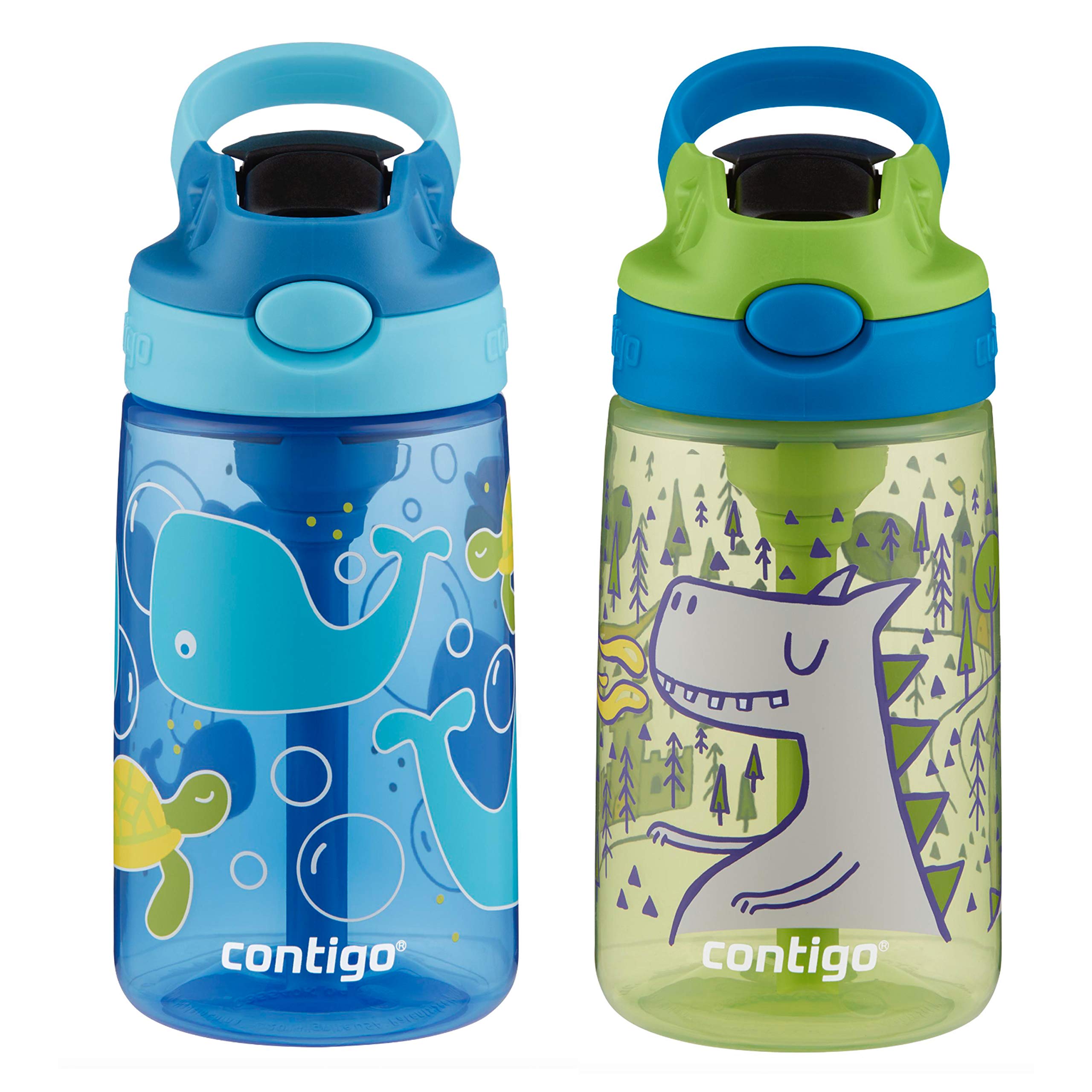 Contigo Aubrey Kids Cleanable Water Bottle with Silicone Straw and Spill- Proof Lid Dishwasher Safe 14oz 2-pack Whales & Dragon 14oz 2 Pack Whales &  Dragon