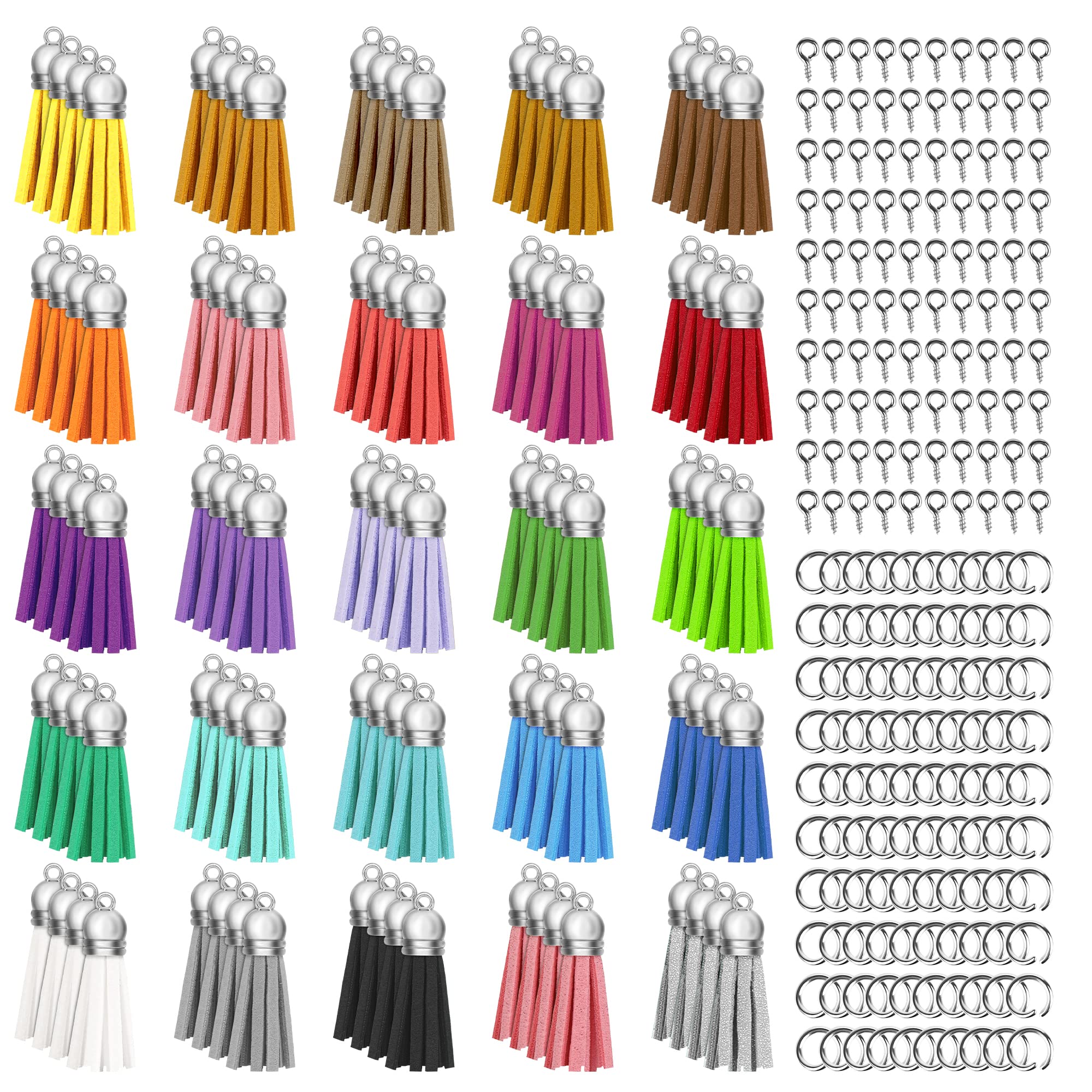 250Pcs/Set Keychain Tassels Bulk Colored Leather Tassel Pendants for DIY  Keychai