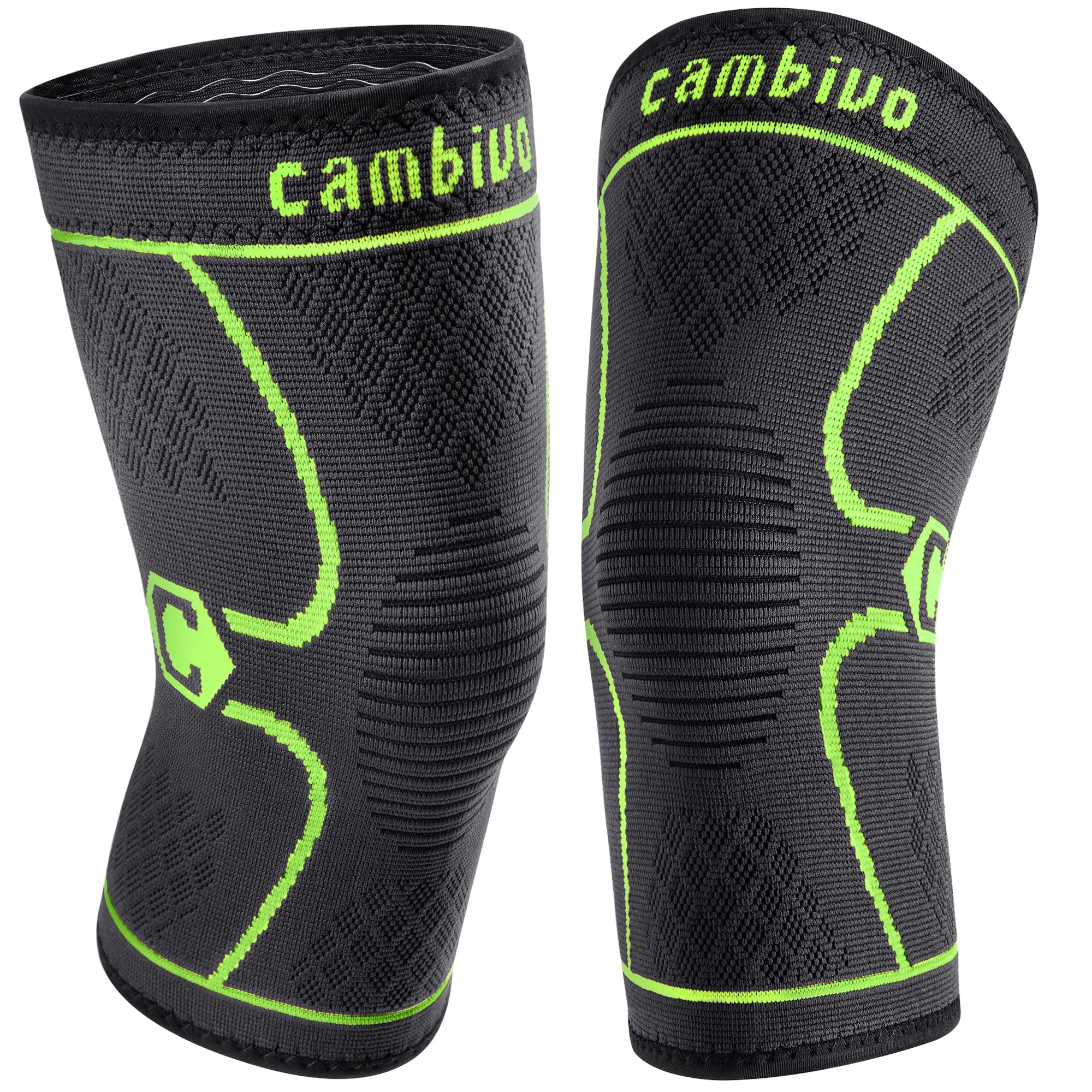 CAMBIVO 2 Pack Knee Brace, Knee Compression Sleeve for Men and Women, Knee  Support for Running, Workout, Gym, Hiking, Sports (Green,X-Large)