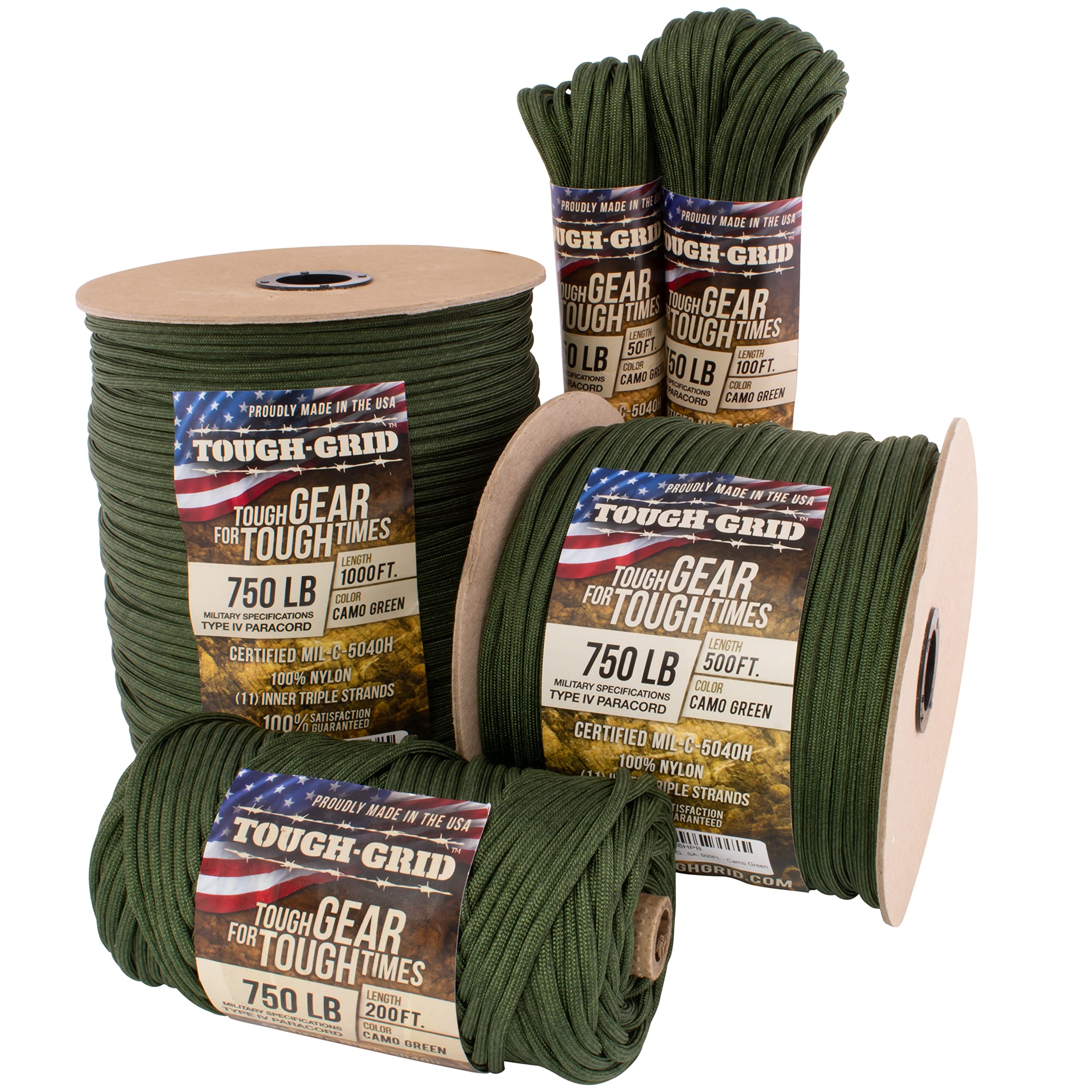 TOUGH-GRID 750lb Paracord Parachute Cord - Genuine Mil Spec Type IV 750lb  Paracord Used by The