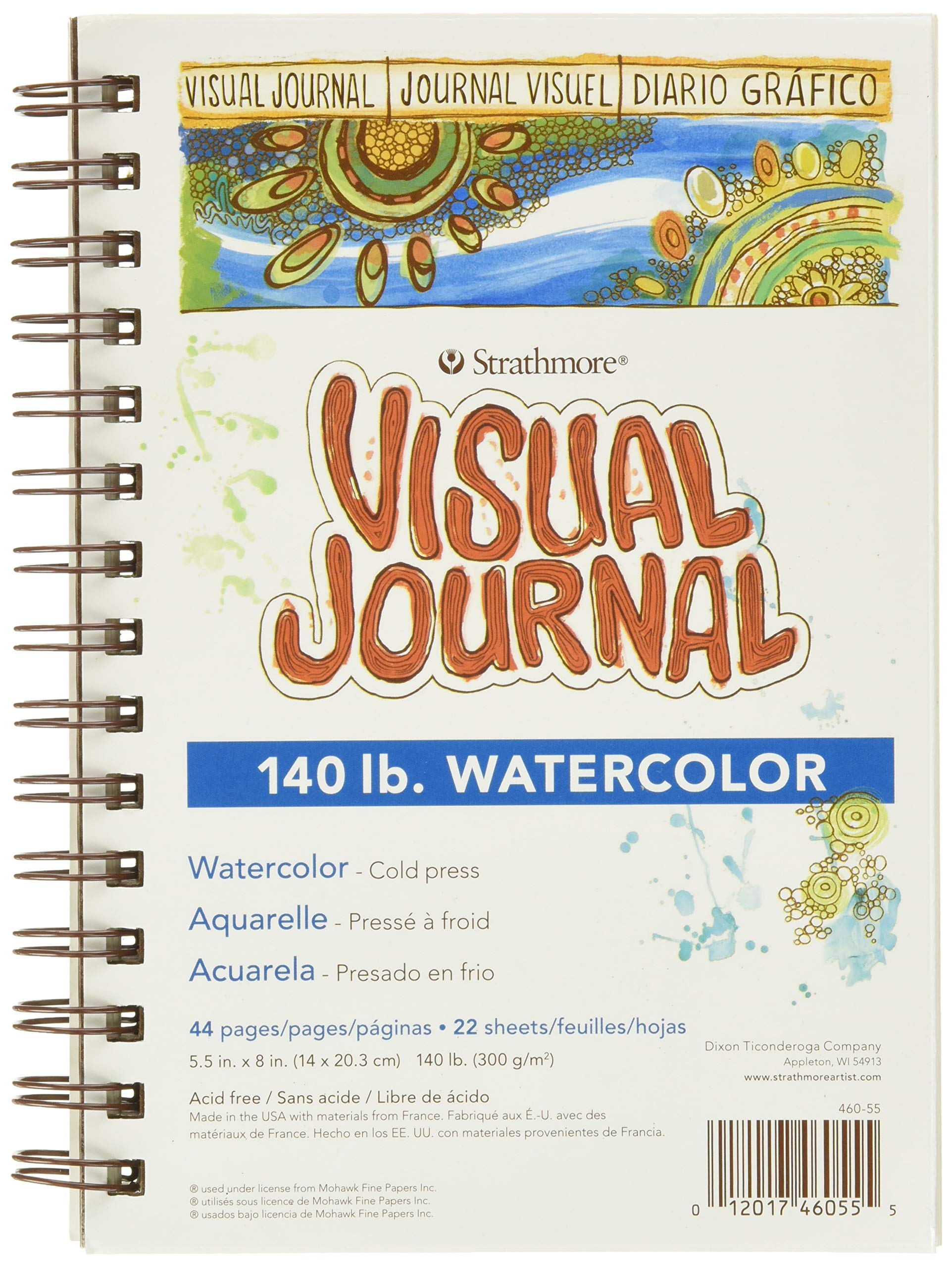 Strathmore 460-55 400 Series Visual Watercolor Journal, 140 LB Cold Press,  5.5x8, 22 Sheets , White 5.5x8.5 Watercolor 140LB