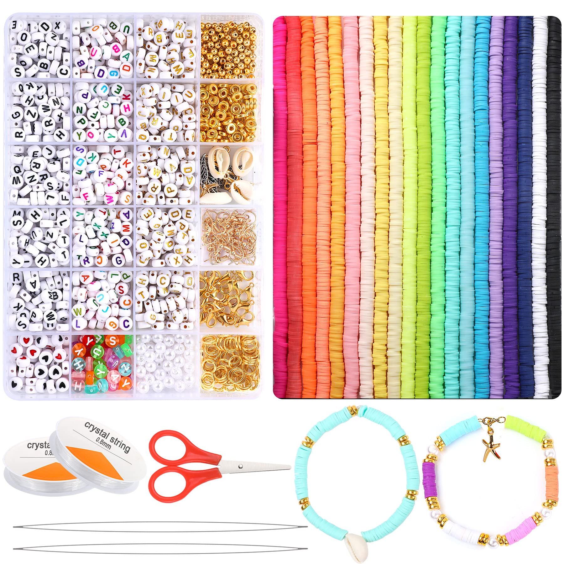Bracelet Making Beads Kit for Girls Round Gold Beads for Jewelry Making  with Clear Storage Box Black White Clay Beads Set for