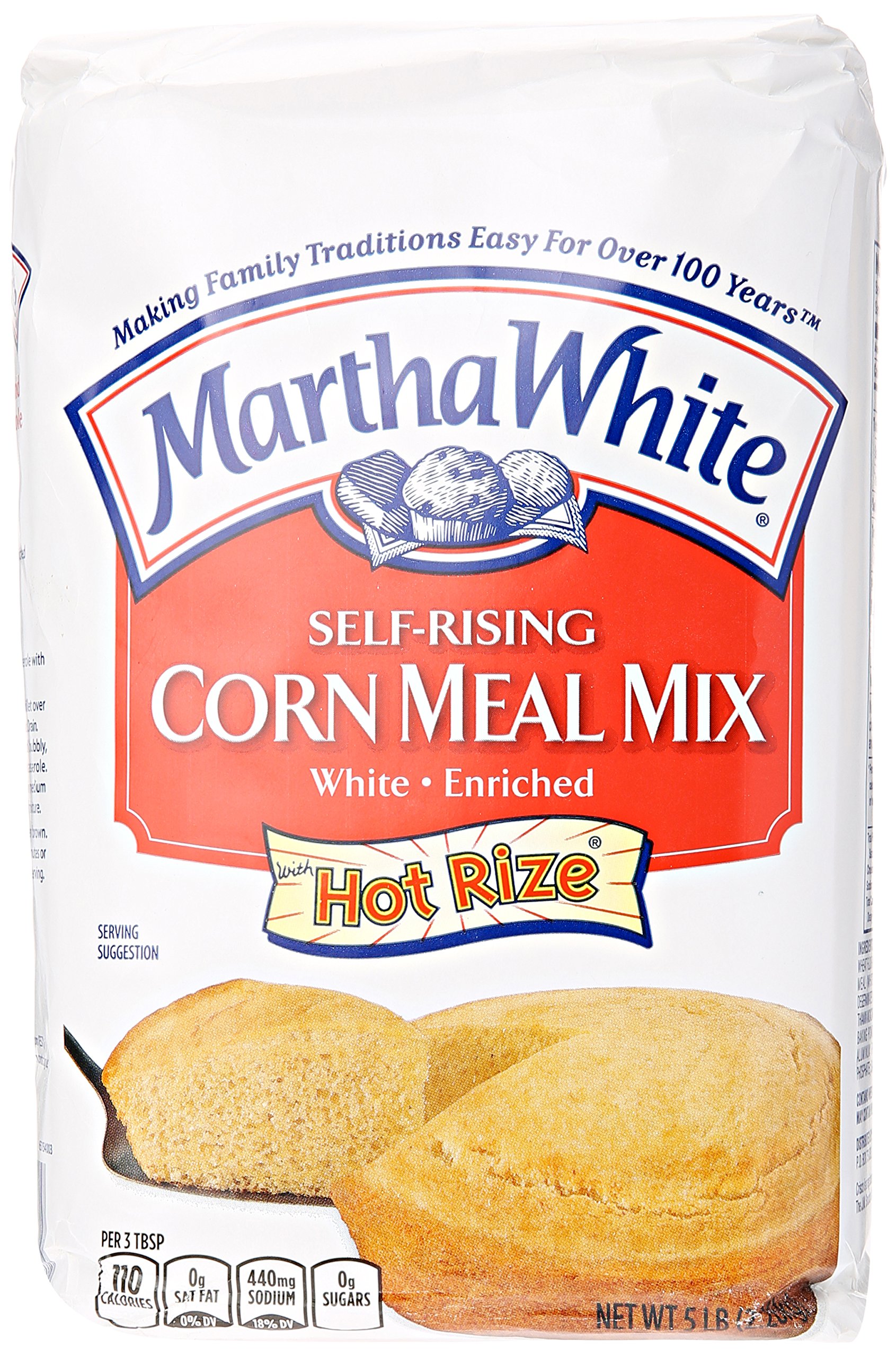 Smuckers Martha White Corn Meal Mix, Self-Rising, Enriched, White, 5 lb