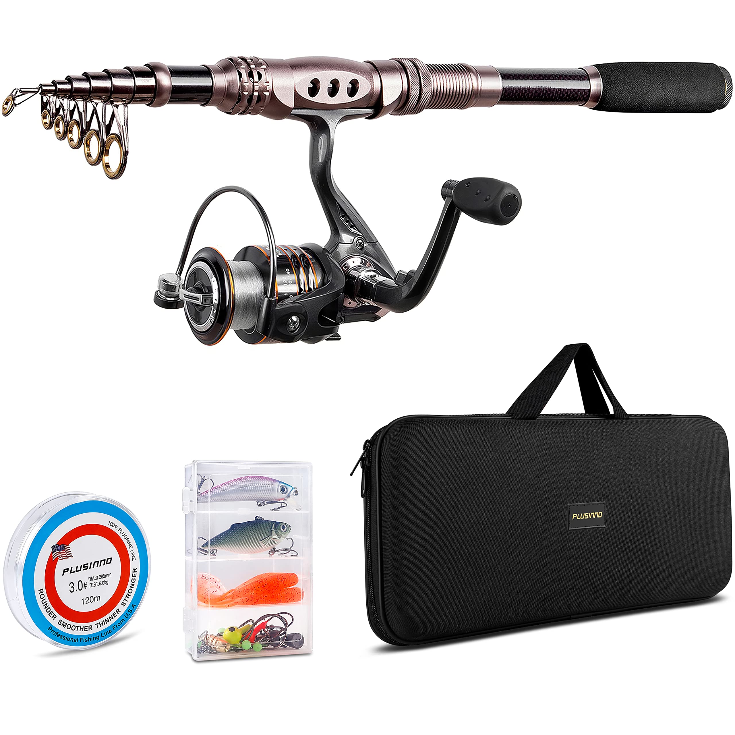 Telescopic Fishing Rod and Reel Combo Full Kit Carbon Fiber Fishing Rod Pole + Spinning Fishing Reel + Fishing Tackle Carrier Bag Case Fishing Gear