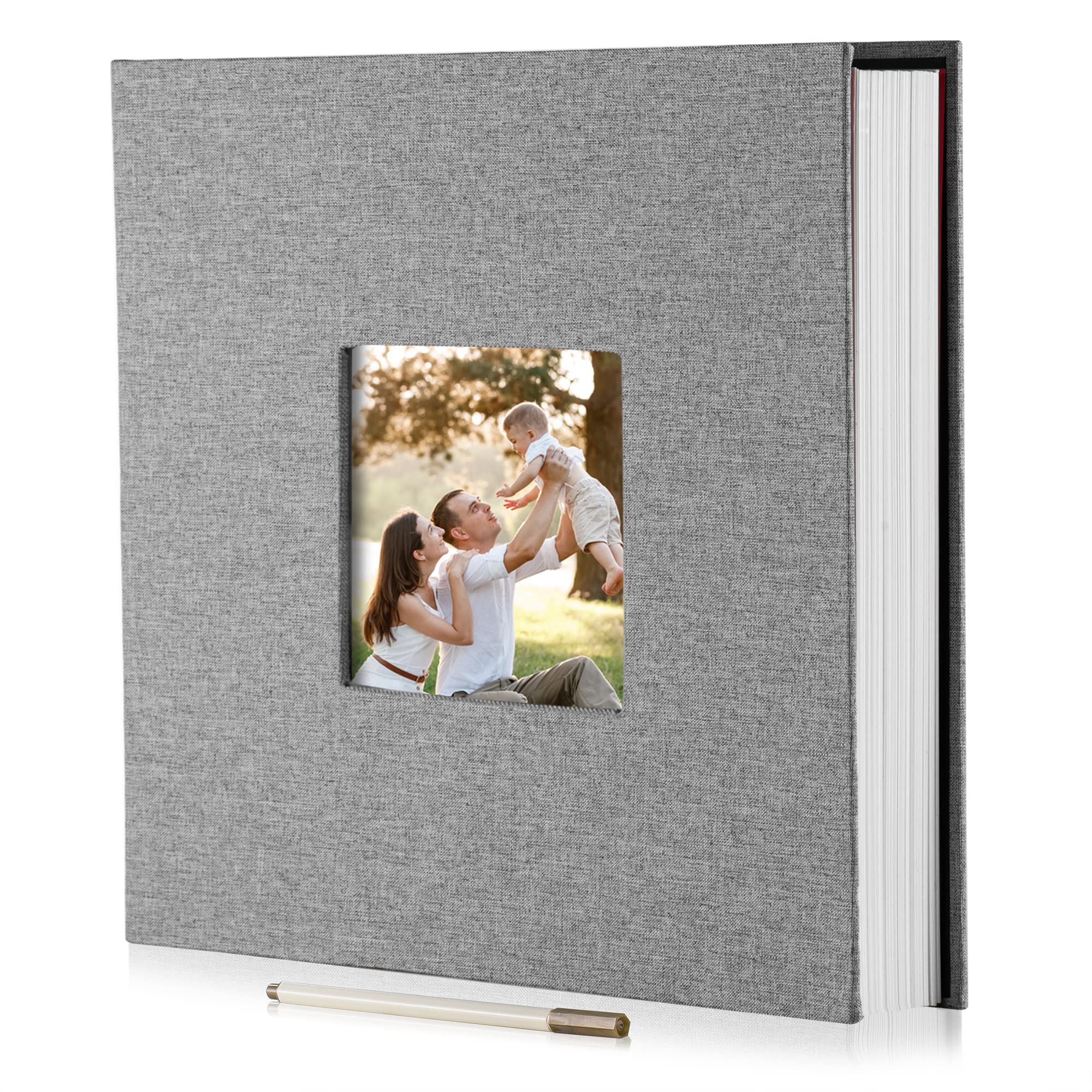 HenPisen Large Photo Album Self Adhesive Scrapbook Magnetic Album for 3x5 4x6  5x7 6x8 8x10 Pictures 40 Pages Linen Cover DIY Photo Album with A Metallic  Pen and DIY Sticker(Grey) 11x10.6 40Pages