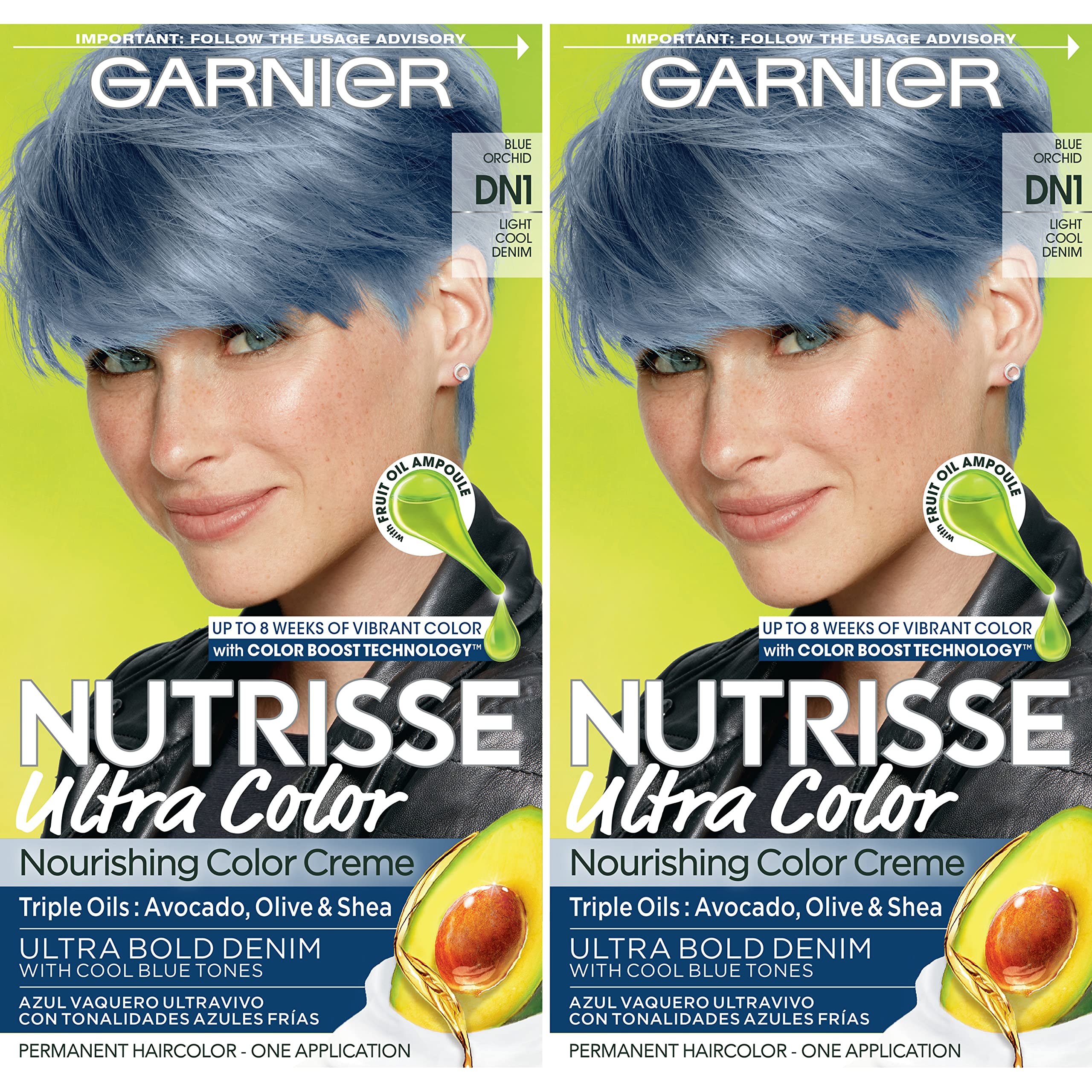 Garnier Hair Color Nutrisse Ultra Denim Permanent DN1 (Packaging Count Dye 2 (Blue Light Creme Orchid) Cool May Color Vary) Hair Nourishing