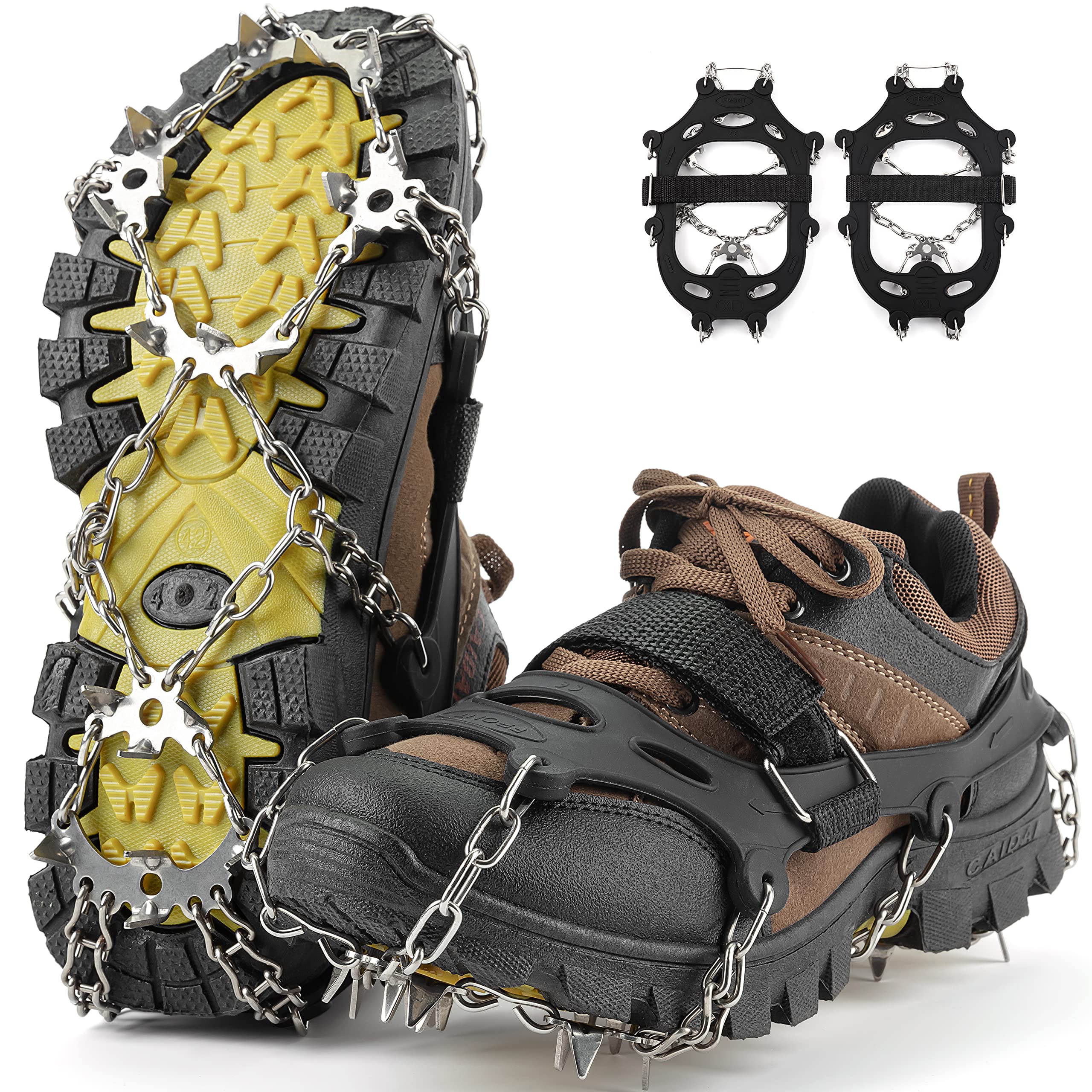 ROCKRAIN Ice Cleats Crampons Snow Traction 19 Stainless Steel Spikes for Winter  Walking Hiking Climbing Fishing