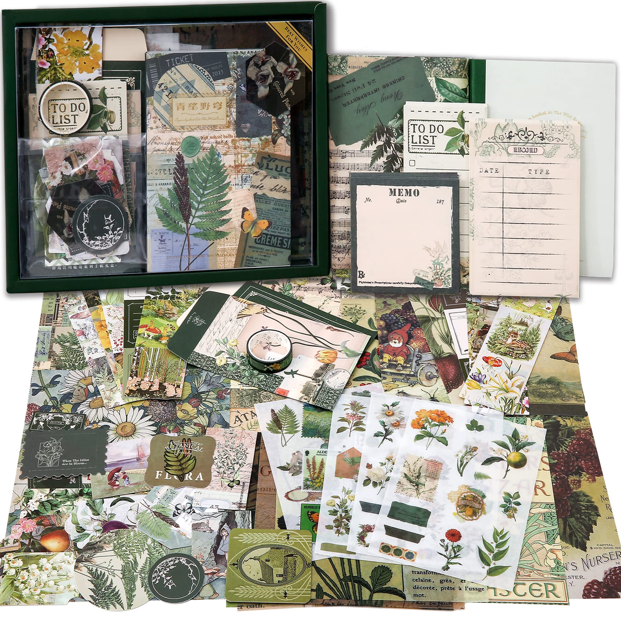 Scrapbooking Supplies Kit, Vintage Botanical Aesthetic Scrapbook
