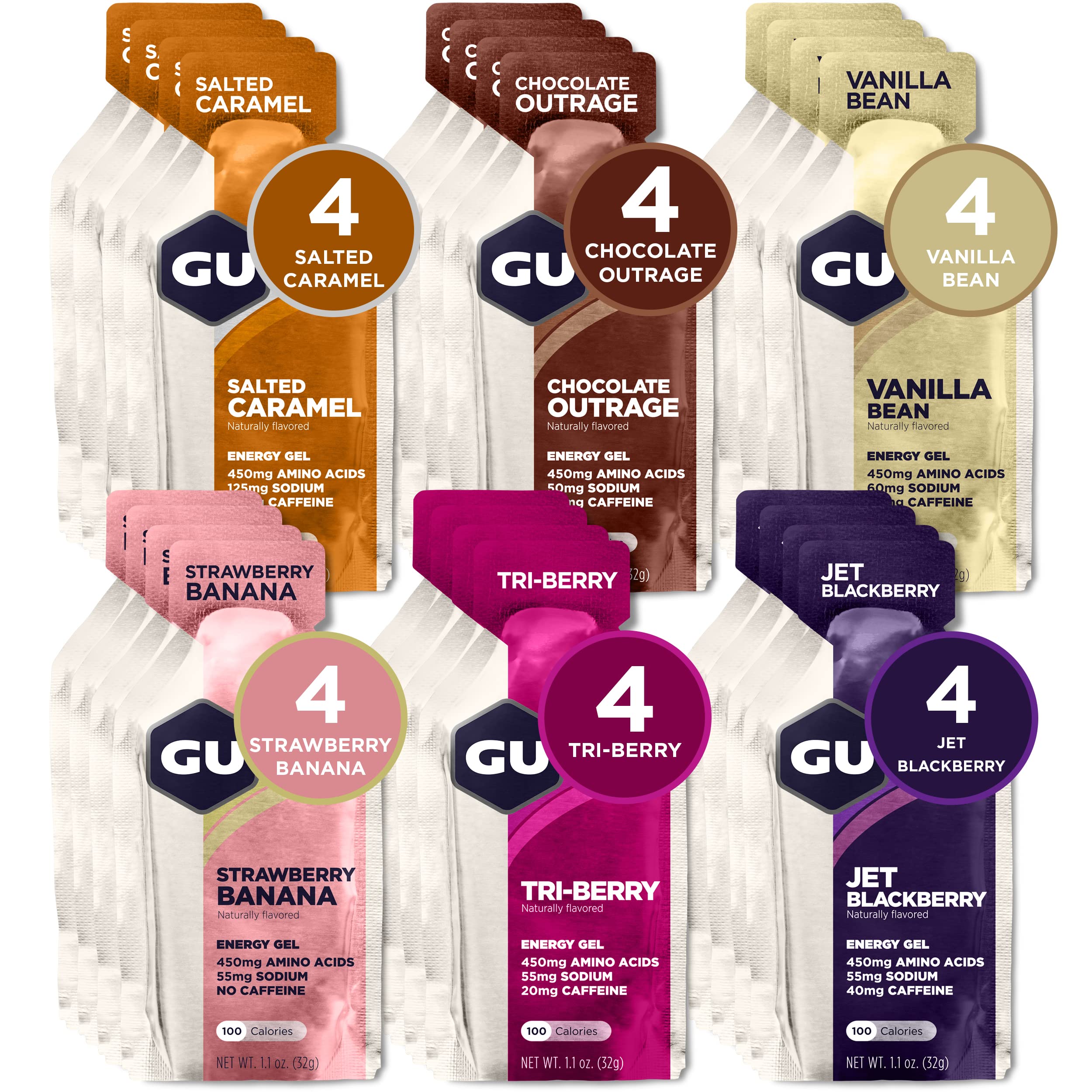 GU Energy Original Sports Nutrition Energy Gels, 24-Count, Assorted  Caffeine-Free Flavors Variety Pack