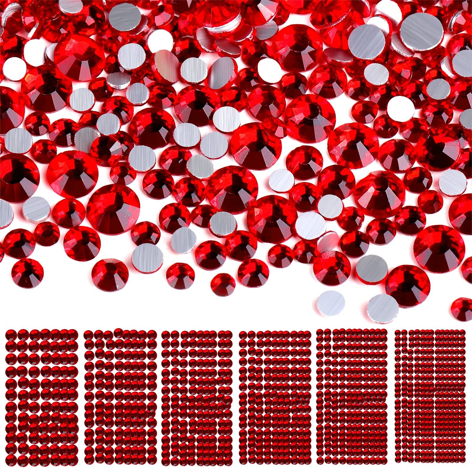 Red Nail Rhinestones 120 Multi Shapes Flatback Ruby Red Crystals Gems +SS10  SS16 Siam Red Round Beads K9 Glass Stones Diamonds Jewels Nail Art