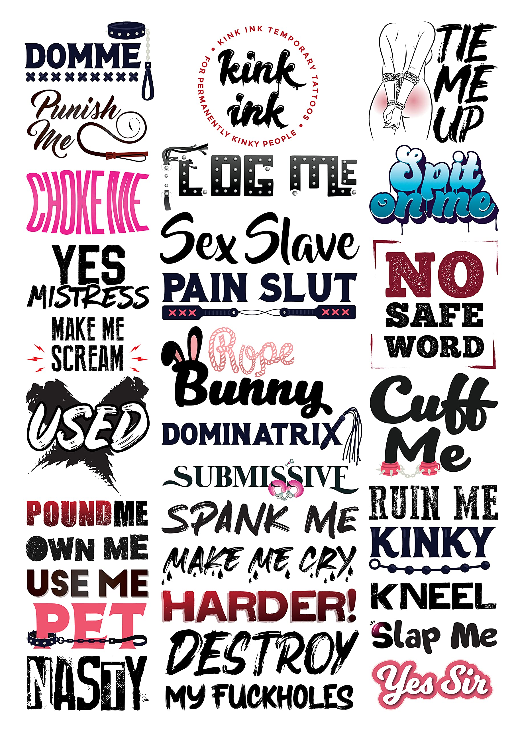 Kink Ink - 30 BDSM Temporary Tattoo Sexy Naughty Kinky Adult Fake Sticker