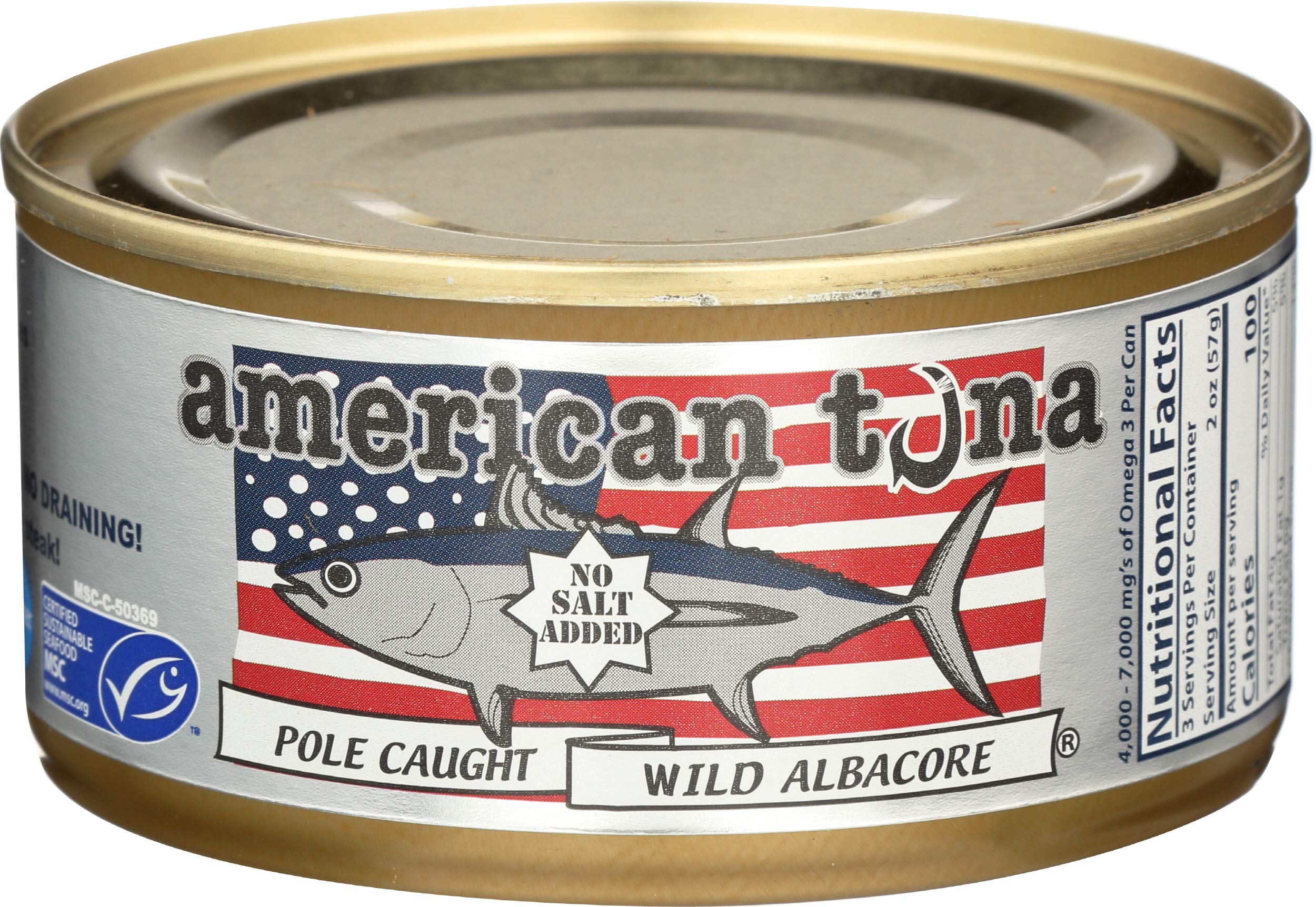 American Tuna MSC Certified Sustainable Pole & Line Caught Albacore Tuna,  6oz Can No-Salt Added