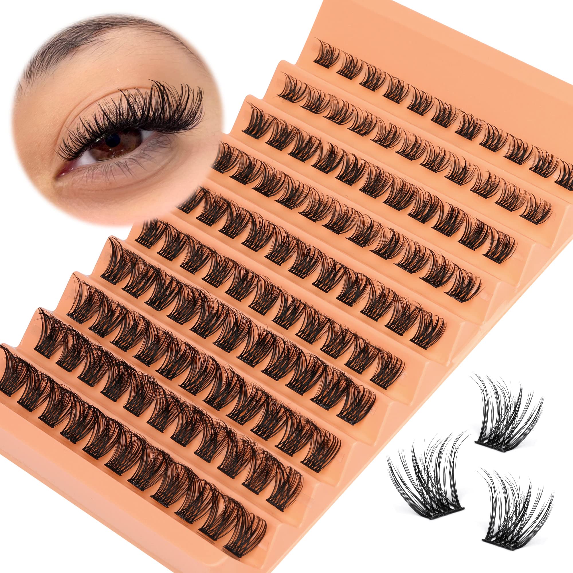 Natural Individual Lashes Clusters D Curl Wispy Eyelashes Mink Fluffy Lashes  8-16mm DIY Eyelash Extensions 110 Pcs Volume Lash Clusters by Eefofnn 1.Natural  clusters