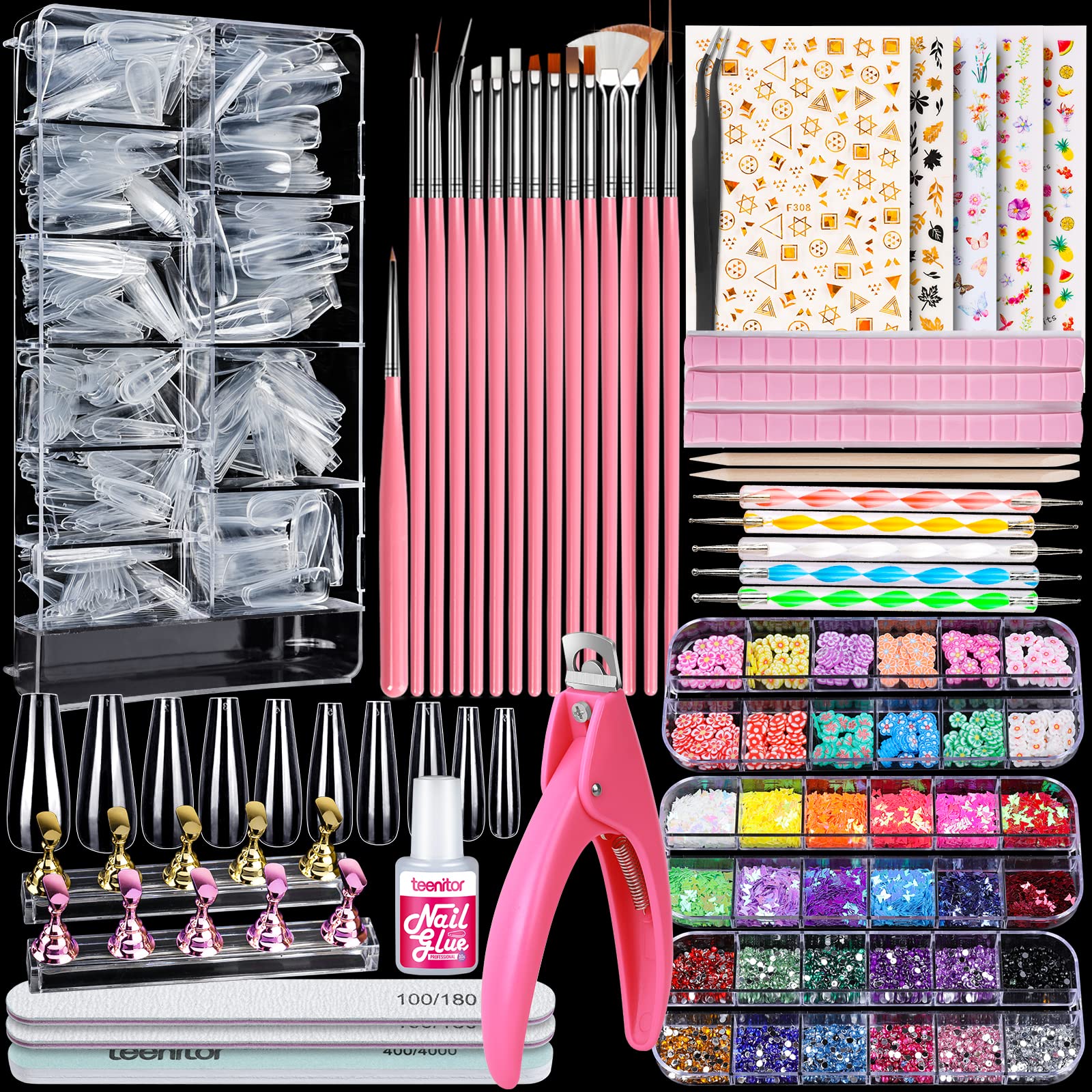 100Pcs Tips For Nails Artificial Nails With Design C-shaped Semi-Covered  Drip Tip Acrylic Reusable Nail Kit - AliExpress