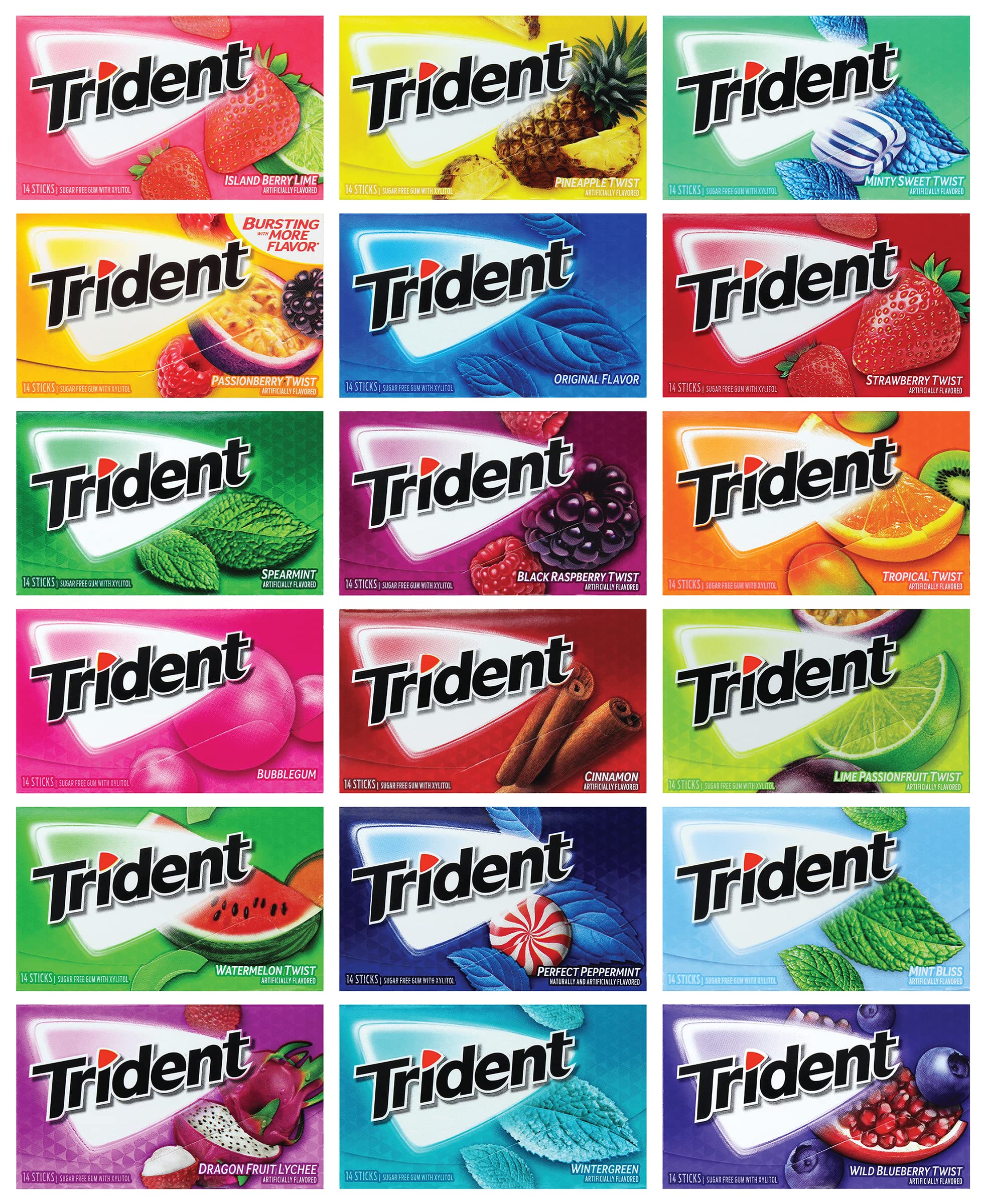 Trident Sugar-Free Chewing Gum Assorted Flavors 10 Pack | Niro Assorted ...