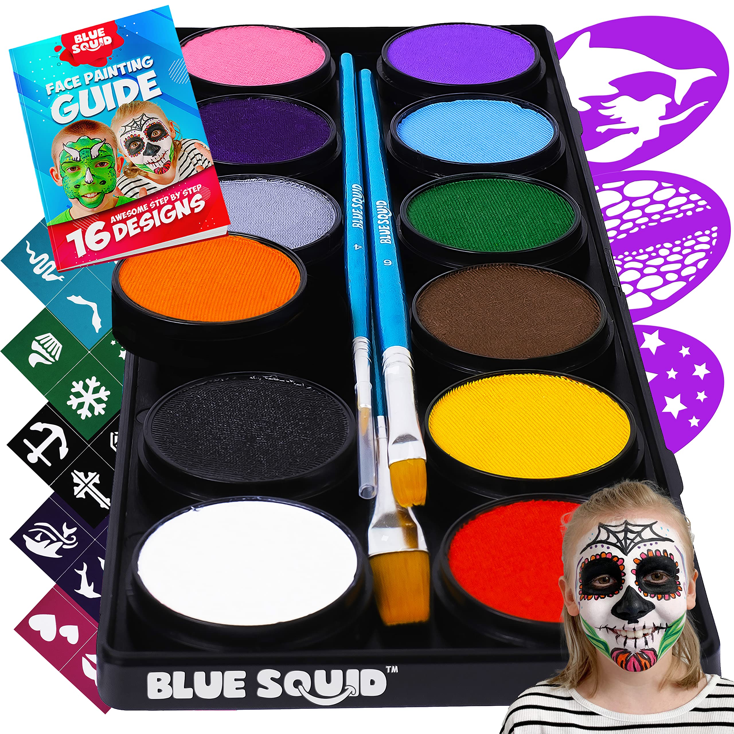 Face Painting Kit for Kids Party with 12 Amazing Colors,  Stencils & Makeup Brush : Arts, Crafts & Sewing