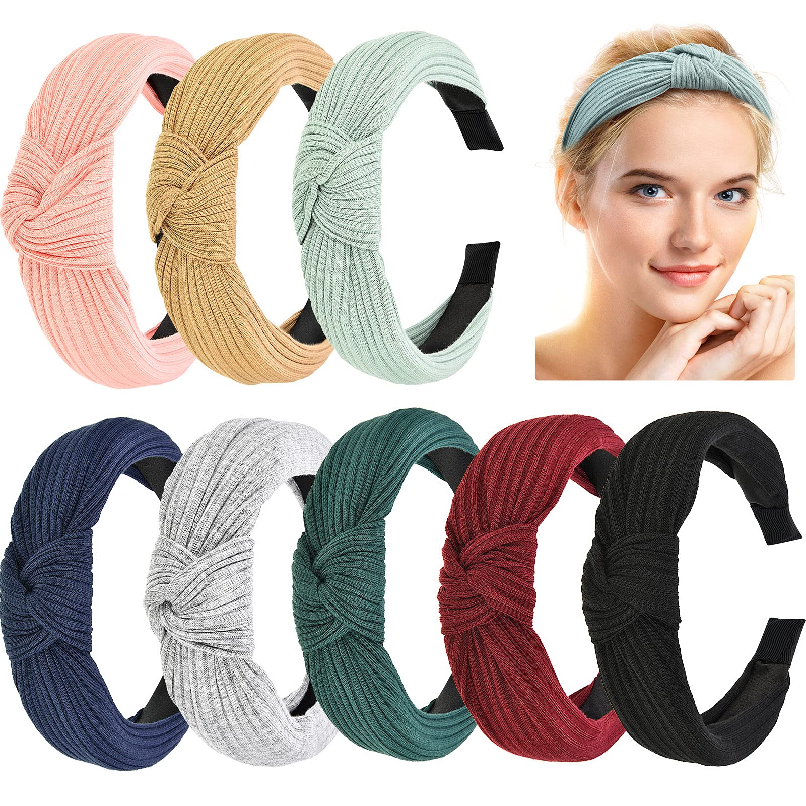 Maxdot 8 Pieces Headbands for Women Knotted Wide Headbands Knotted