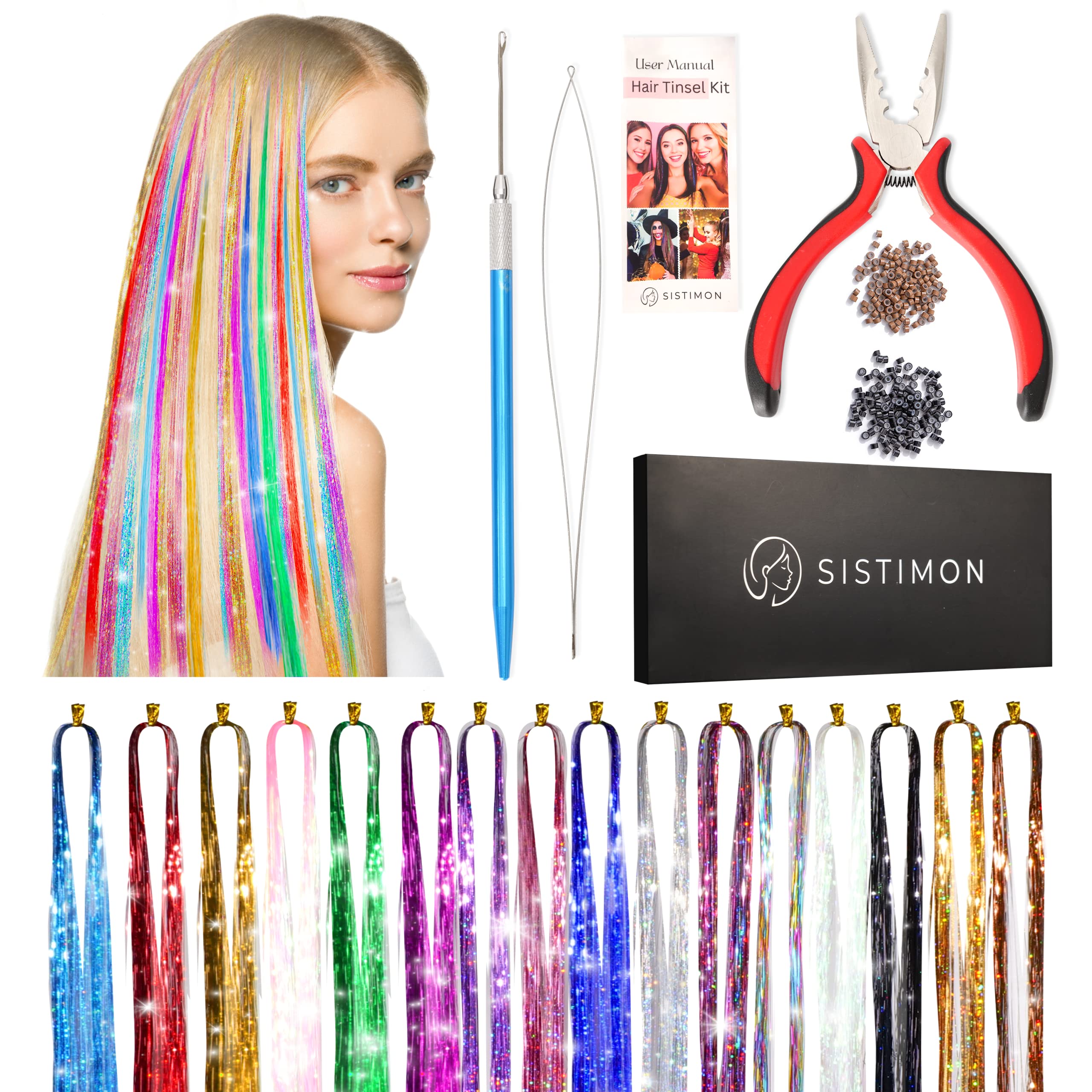 Hair Tinsel Kit Fairy Hair Tinsel Kit 16 Colors 3200 strands 47