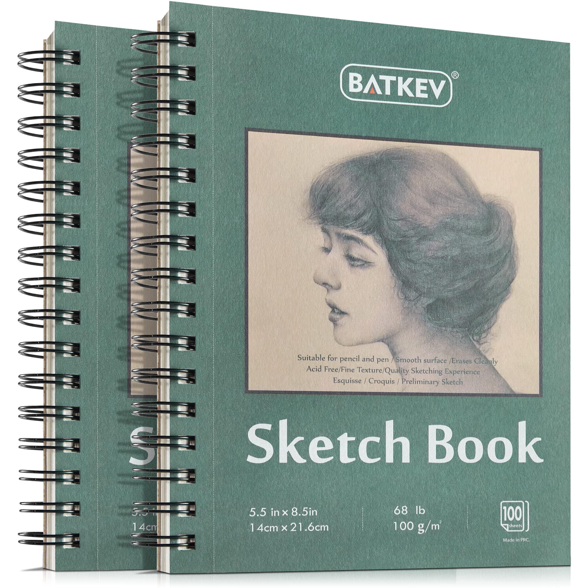 BATKEV 5.5 X 8.5 inches Sketchbook 2 Pack 100 Sheets, Thick Drawing Paper Sketch  Drawing Paper Sketch Pad, Art Paper for Drawing and Painting for Kids  2pack5.5*8.5ih