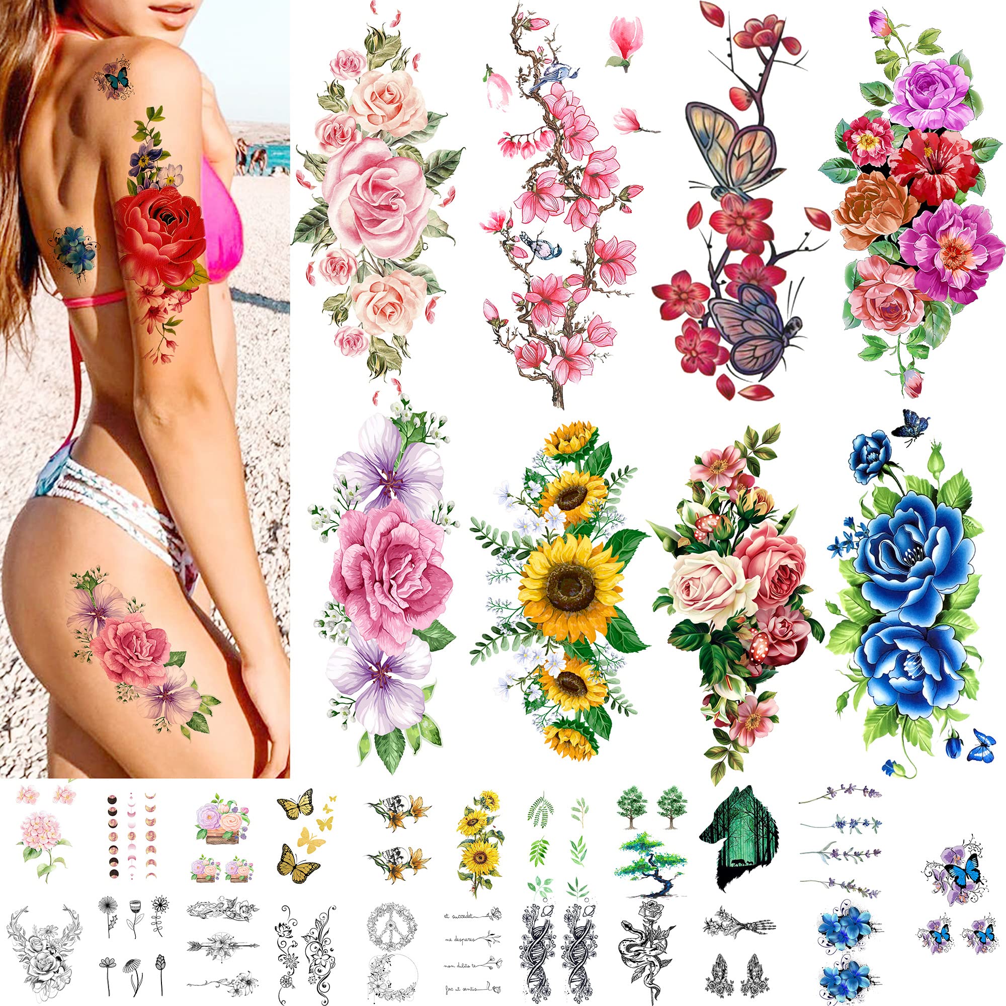 3D Blossom Peony Temporary Tattoos For Women Girls Fake Flower Tattoo  Sticker Anemone Zinna Black Floral Sexy Tatoo Transferable - AliExpress