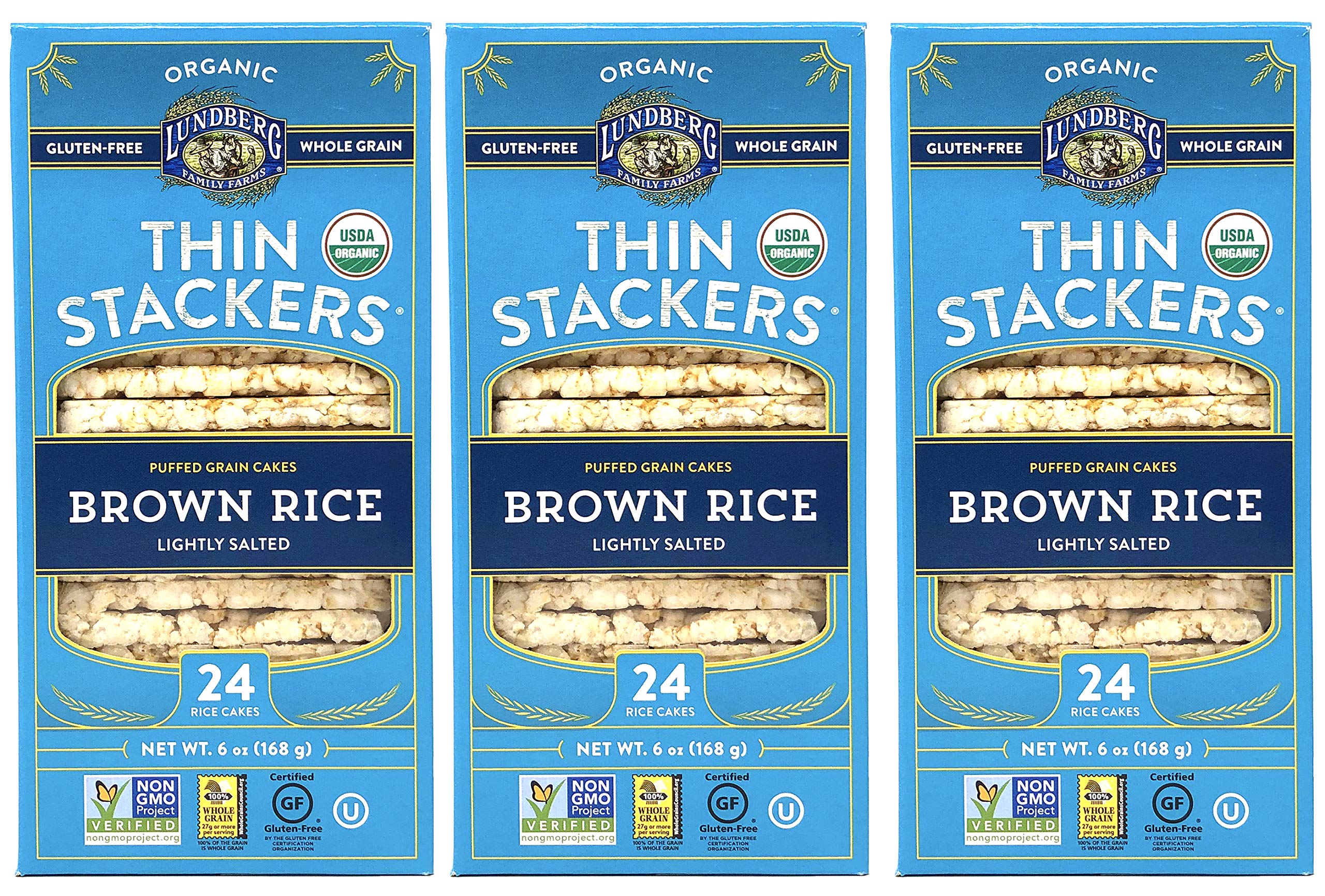 Lundberg Family Farms Thin Stackers Rice Cakes, Organic, Lightly Salted, Brown Rice - 24 rice cakes, 6 oz