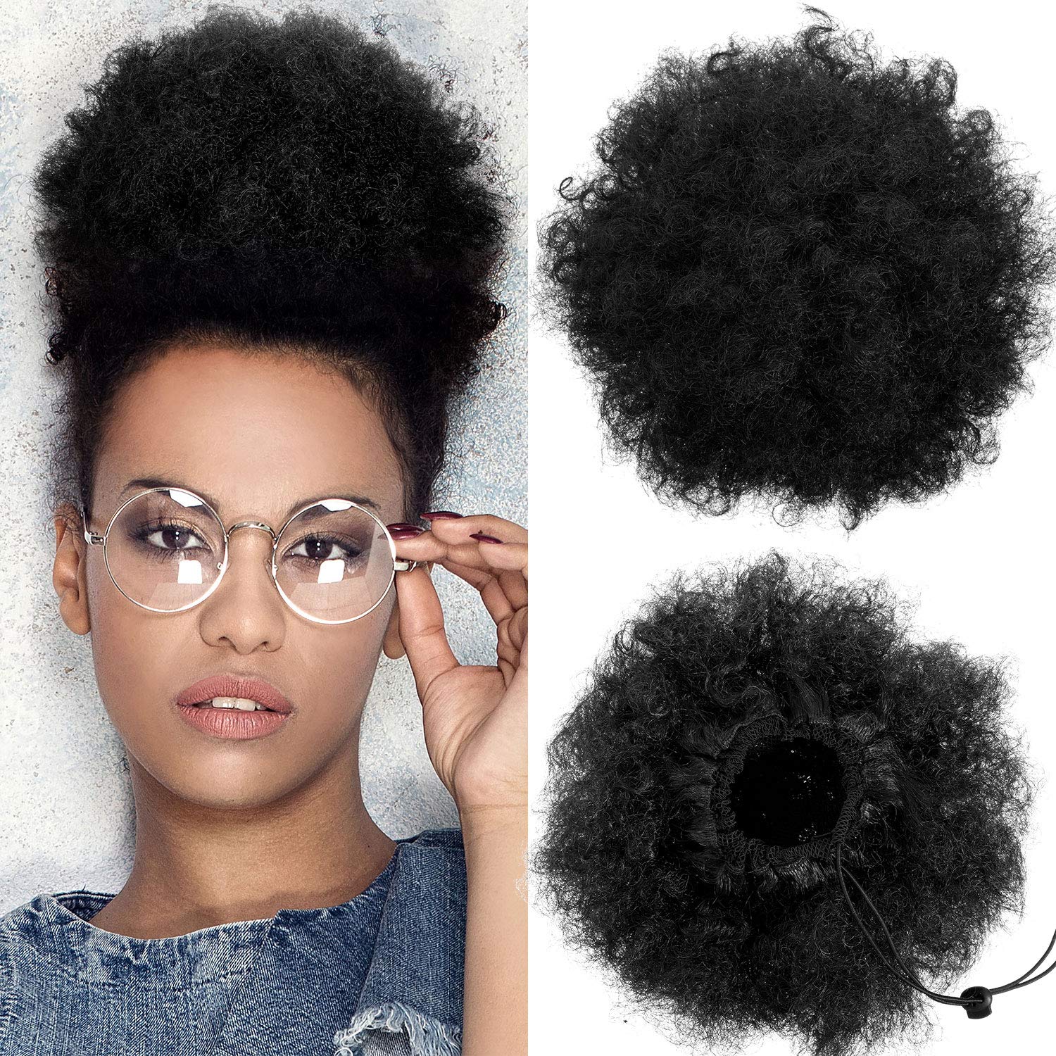 WILLBOND 2 Pieces Afro Puff Drawstring Ponytail Synthetic Short