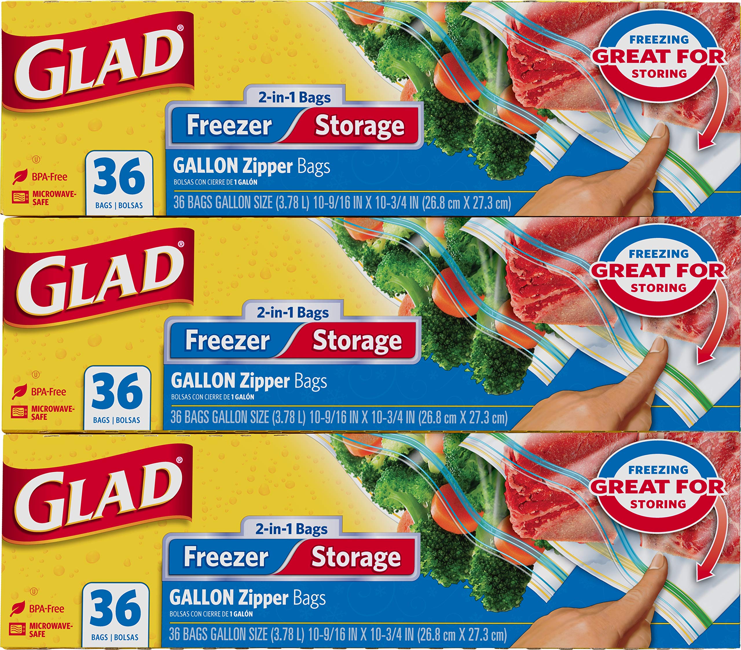 Glad Zipper Gallon Freezer Double Seal Storage Bags, 7 Count