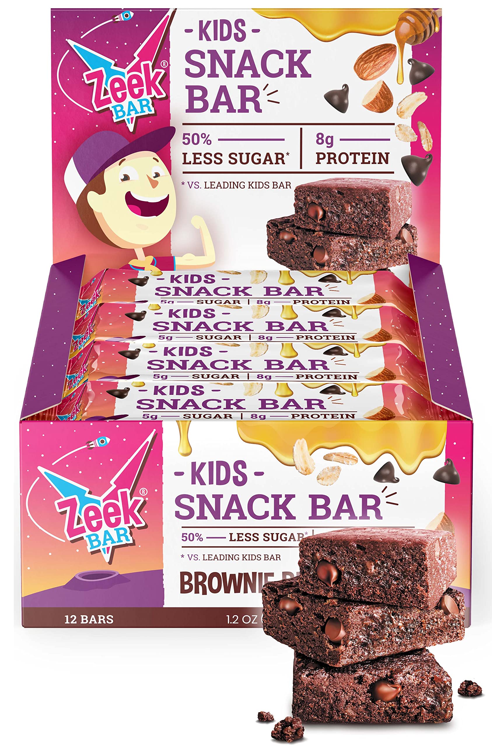 ZEEK BAR Kids Protein Bars 50 Less Sugar, 8g Protein All Natural