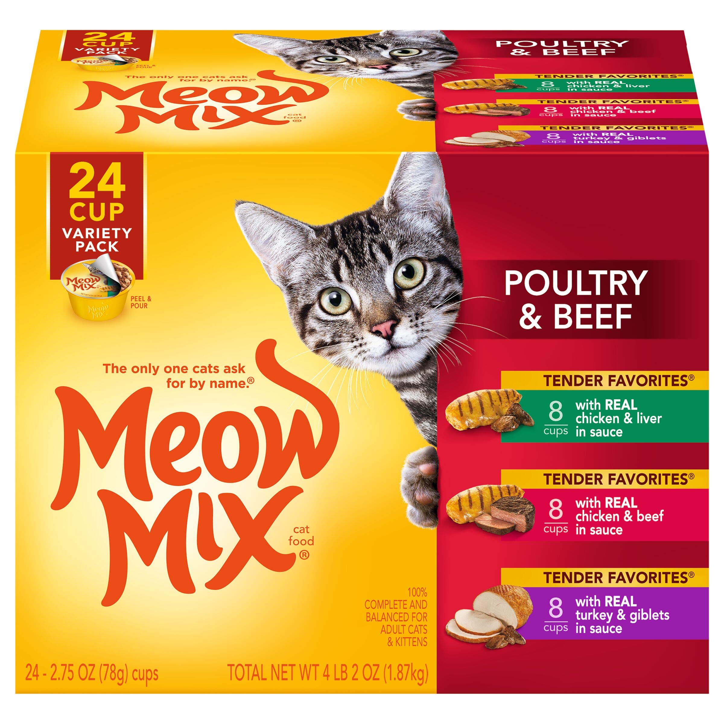 Meow Mix Tender Favorites Wet Cat Food 2.75 Ounce Cups Variety