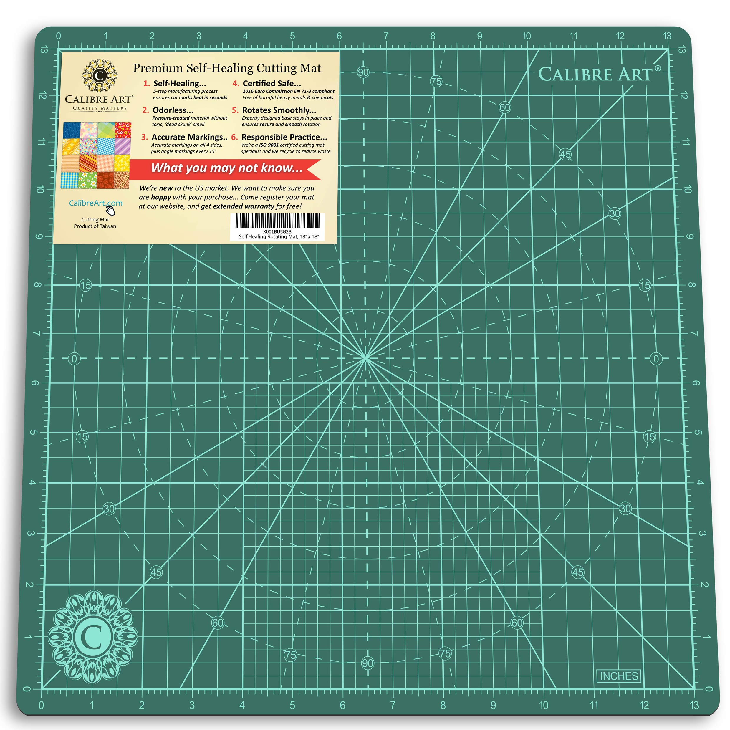 Calibre Art Rotating Self Healing Cutting Mat 14x14 (13 Grid), Perfect for  Quilting & Art Projects 14x14 Green