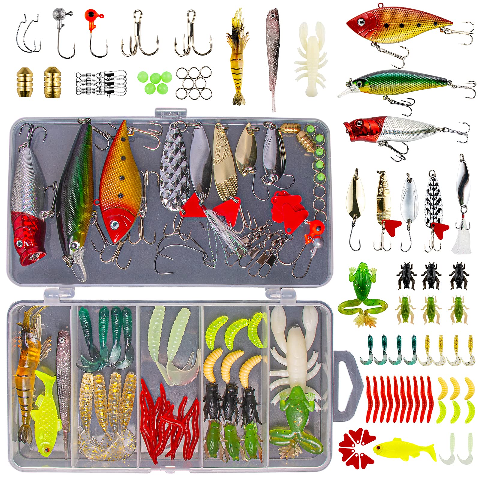 UDIYO 205Pcs/Set Fishing Lure Hook Accessory Tackle Set for