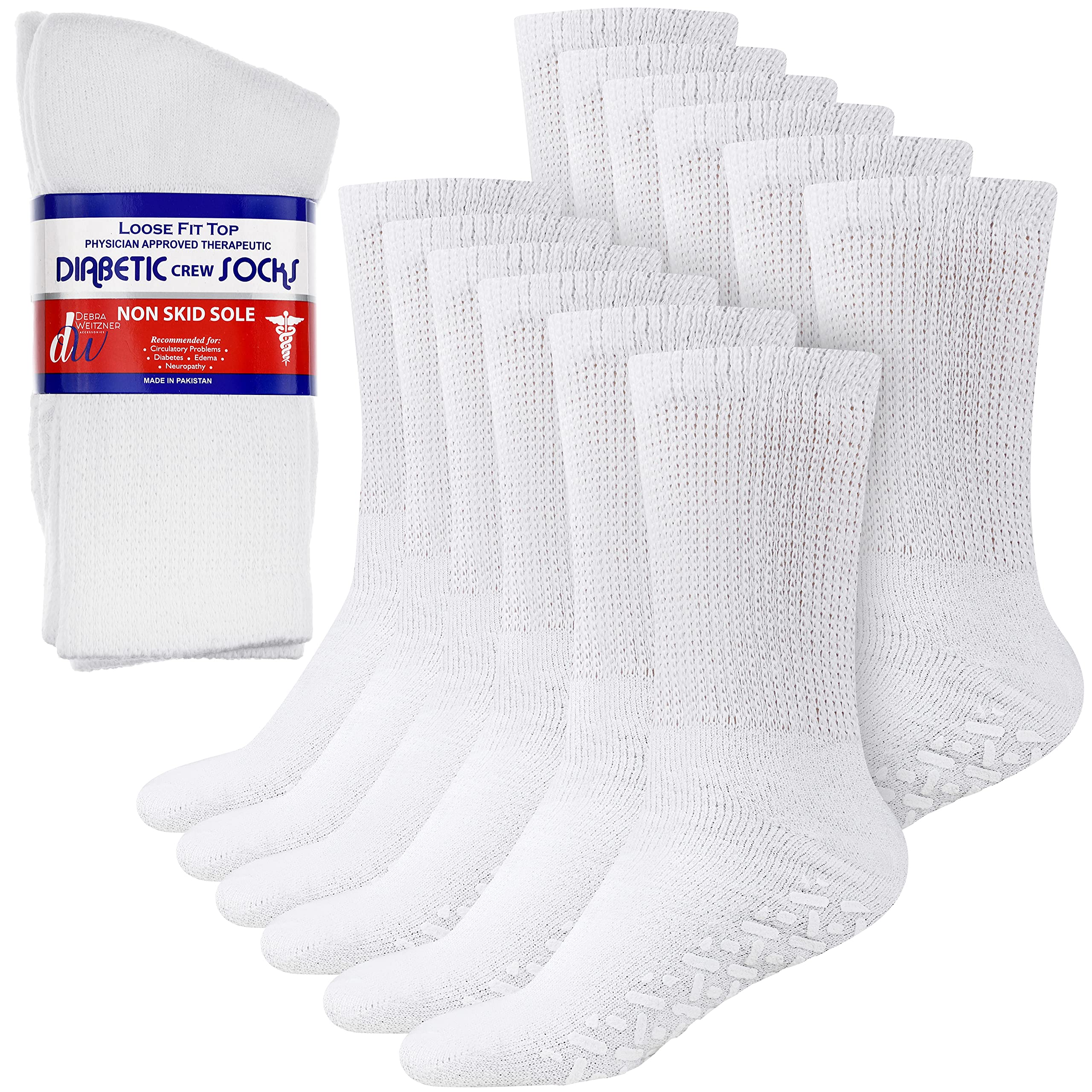 Women's Non-Skid Diabetic Cotton Crew Gripper Socks with Non Binding T – MY  HEALTH SOCKS
