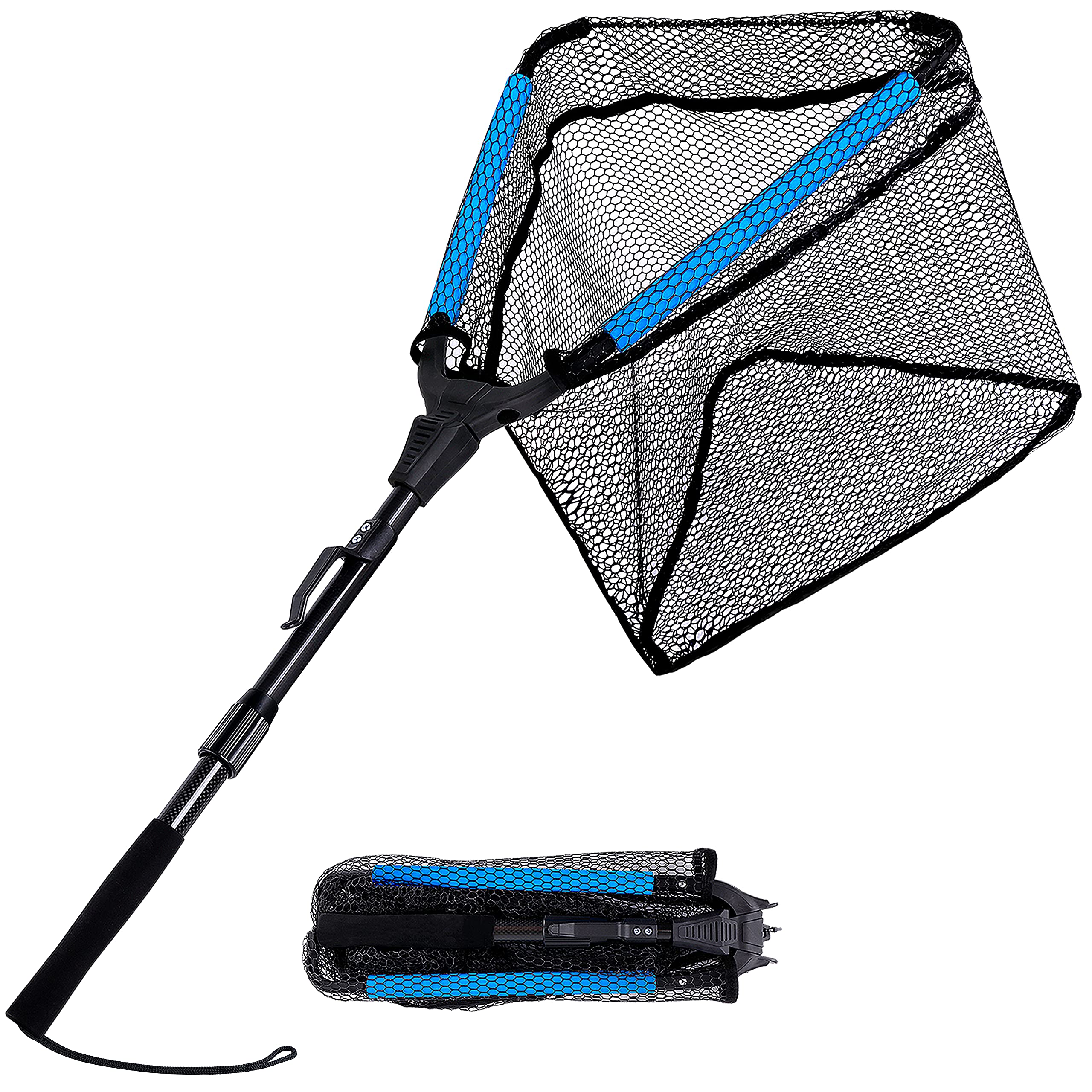 PLUSINNO Fishing Net Fish Landing Net, Foldable Collapsible Telescopic Pole  Handle, Durable Nylon Material Mesh, Safe Fish Catching or Releasing  Floating Net,Telescopic Handle/35Full