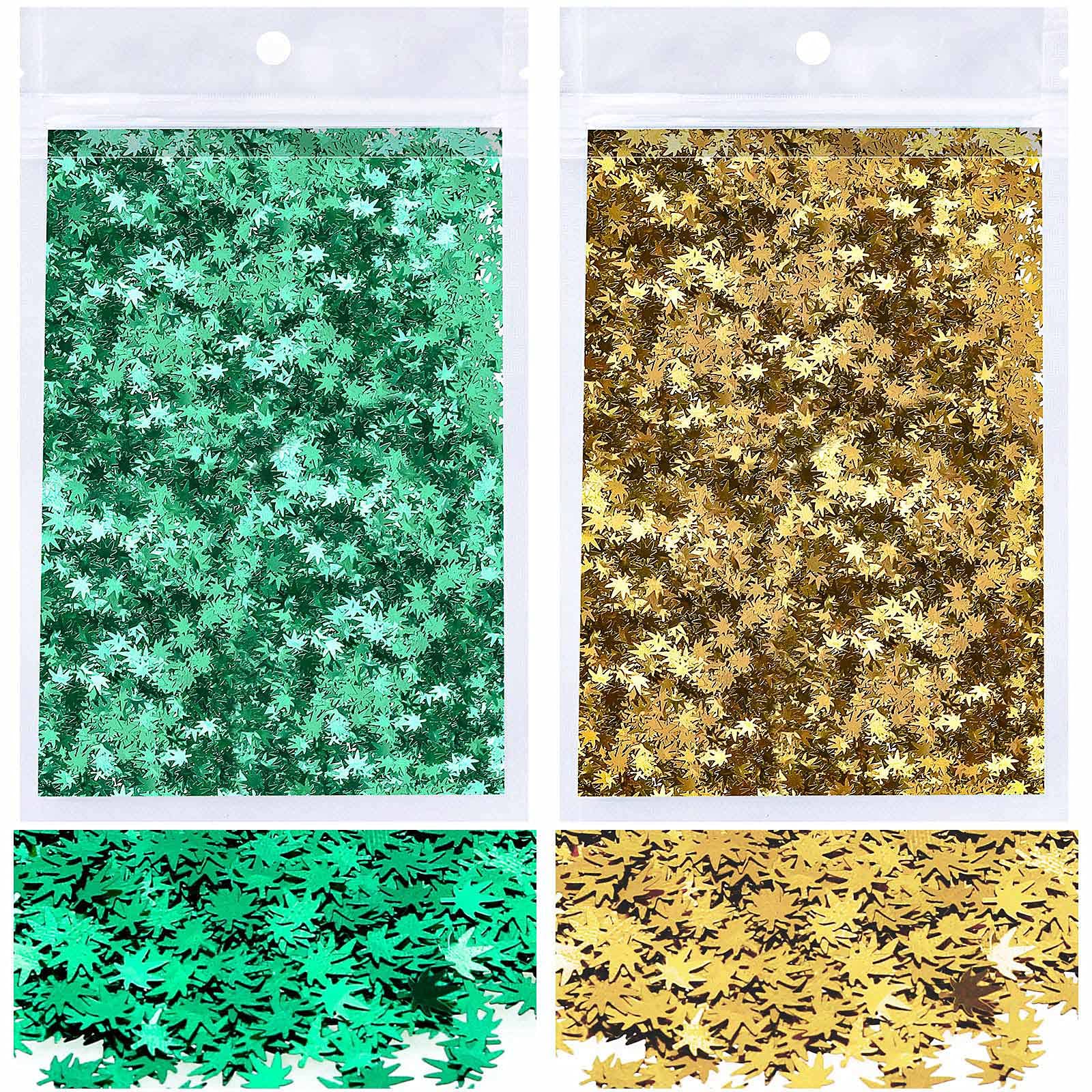 40 Grams Weed Leaf Confetti, Acejoz 2 Bags Marijuana Leaf Glitter Includes  Green and Gold Leaf