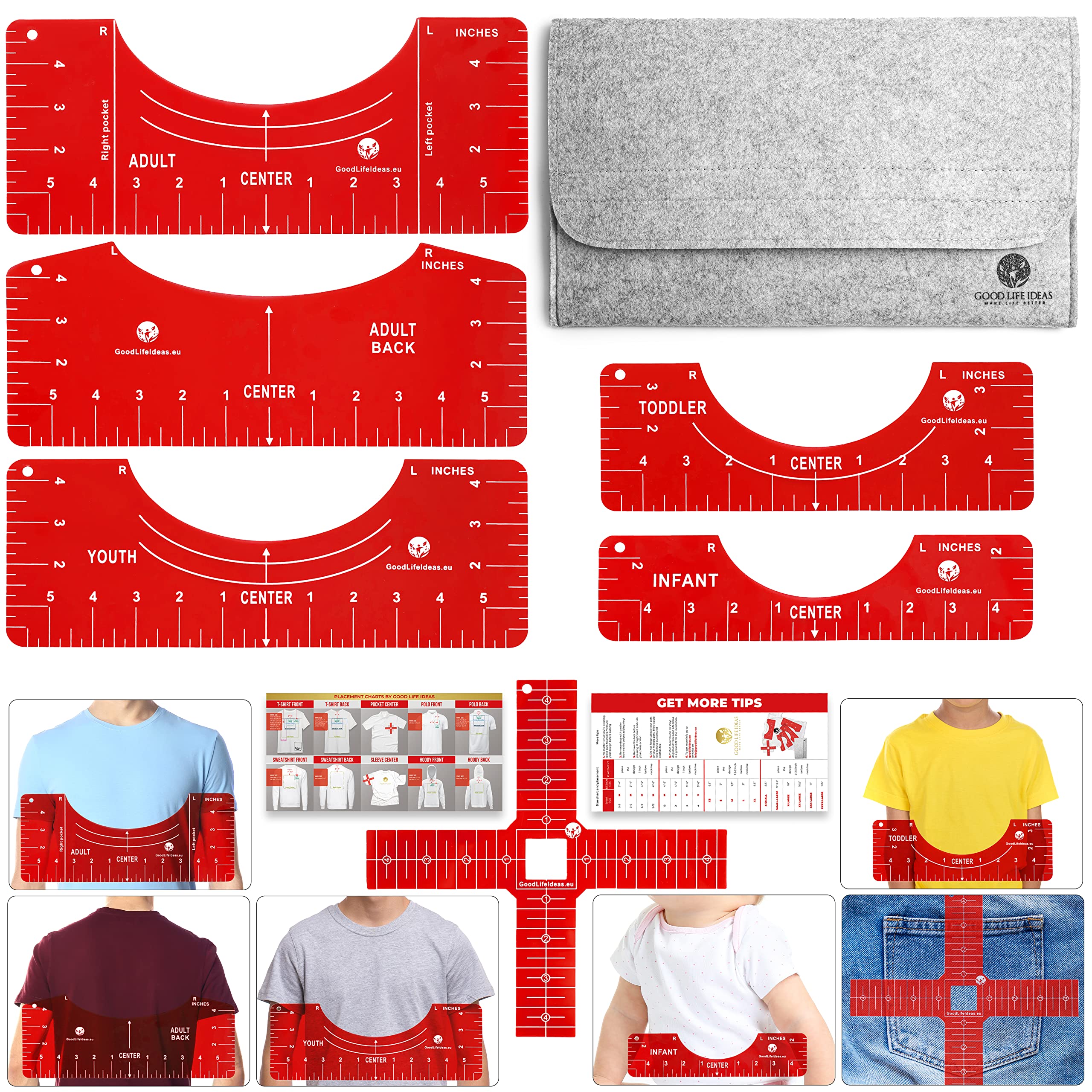  Tool Ruler T-Shirt Placement Graphic Guide Alignment Tshirt Size  Chart Transparent Vinyl Acrylic Home Daily Use : Patio, Lawn & Garden