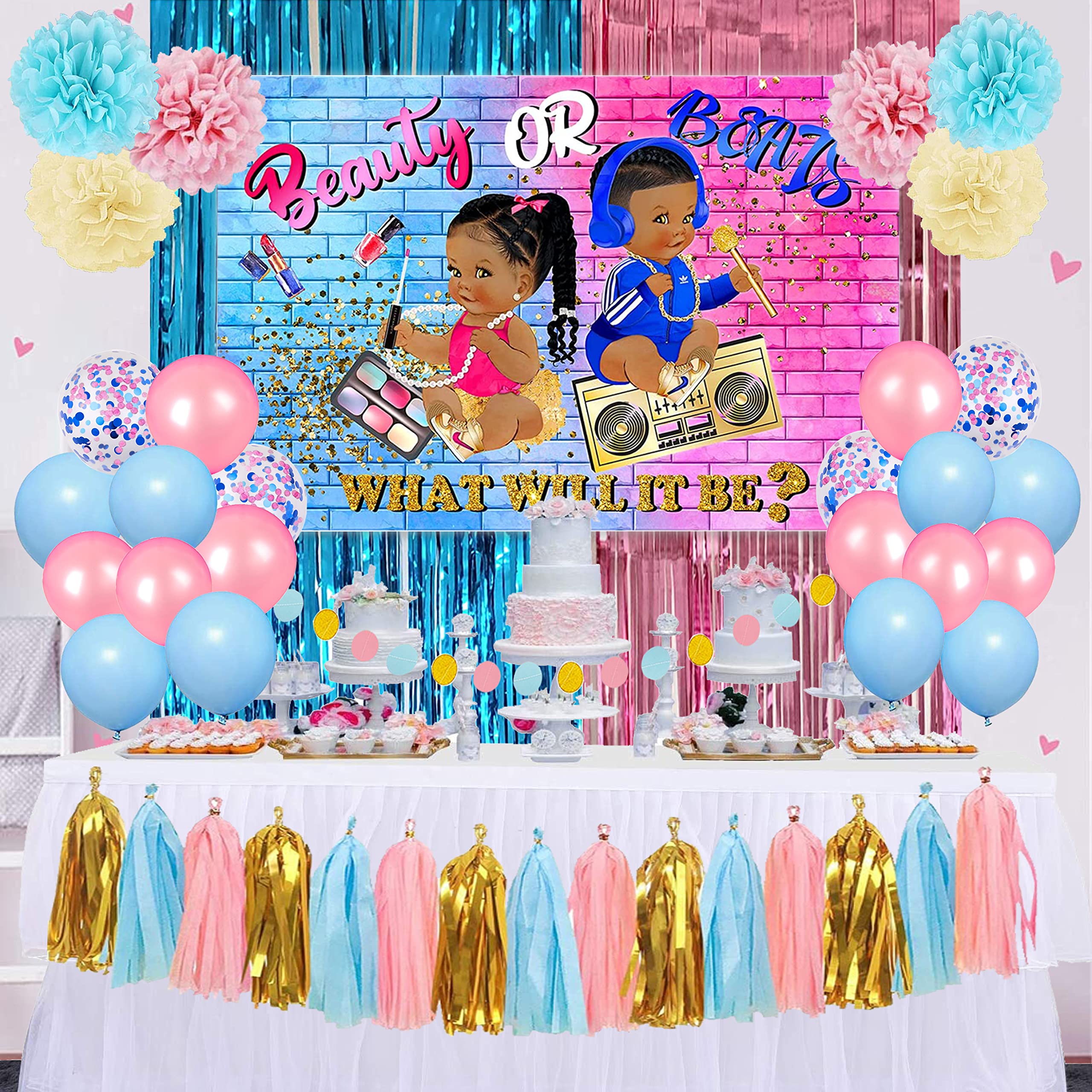 Gender Reveal Decorations,Gender Reveal Party Supplies,He or She Reveal  Backdrop
