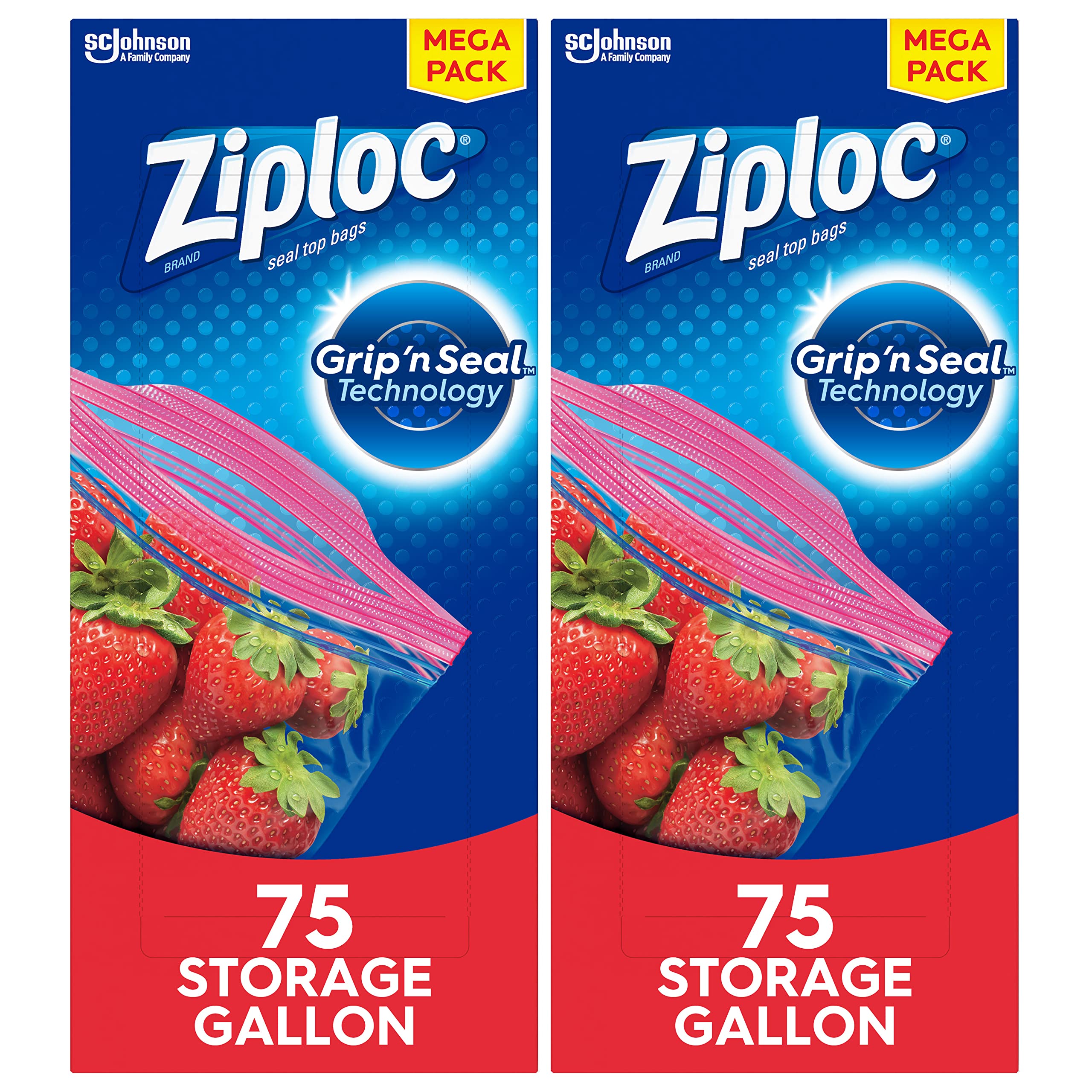 Ziploc Gallon Food Storage Bags, Grip 'n Seal Technology for Easier Grip,  Open, and Close, 75 Count, Pack of 2 (150 Total Bags) 150 Count Transparent
