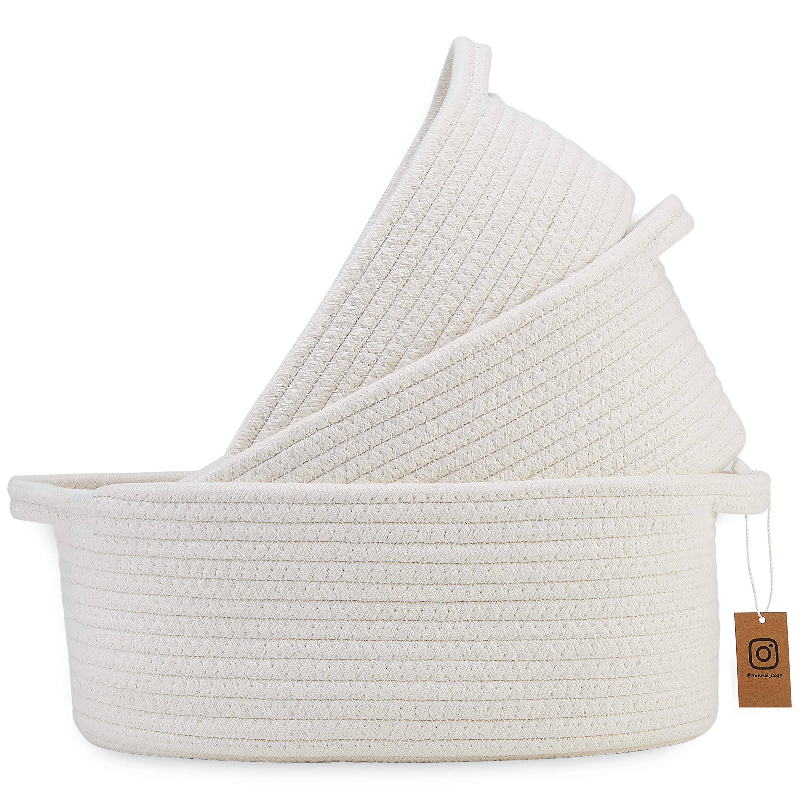 NaturalCozy Naturalcozy 5-Piece Rectangle Storage Basket Set- Natural  cotton Rope Woven Baskets for Organizing Small Basket for Montessori