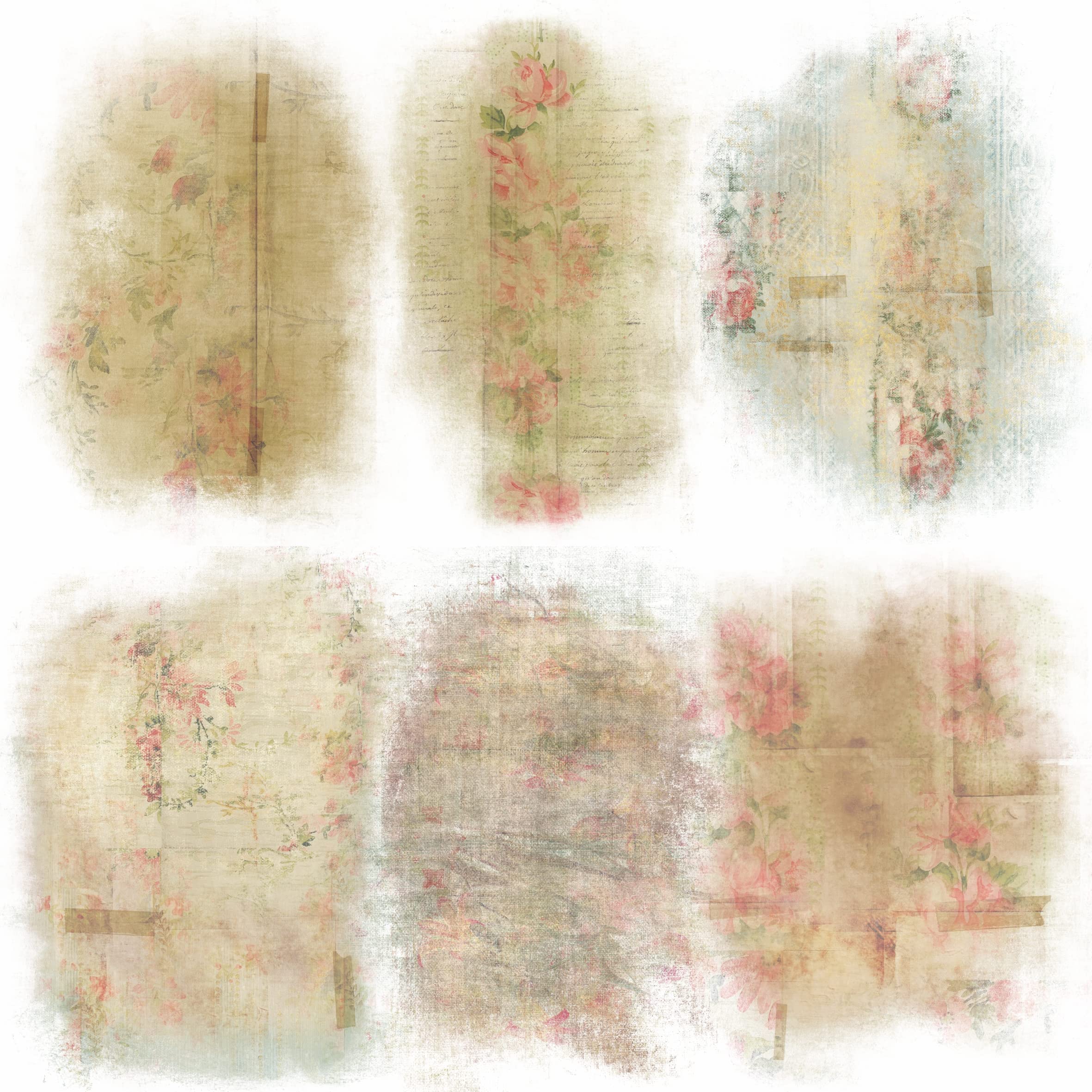 Flower Overlay Rice Paper, 8 x 10.5 inch - 6 x Different Printed Mulberry  Paper Images 30gsm Visible Fibres for Decoupage Crafts Mixed Media Collage