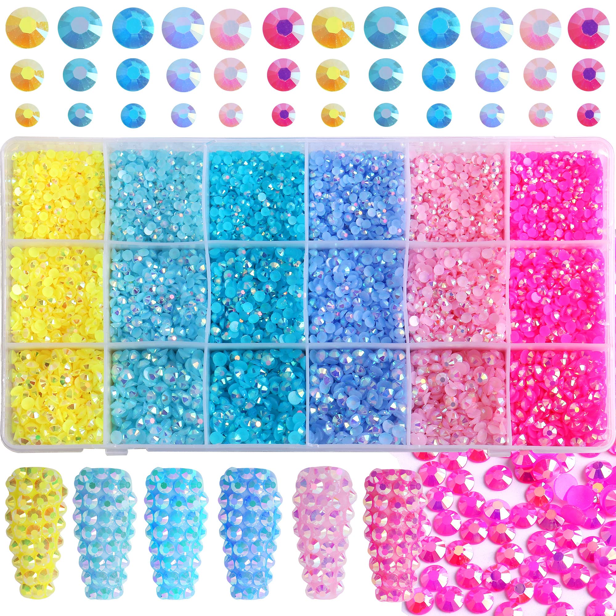 FULZTEY 19200Pcs Flatback Jelly Rhinestones Kit Nail Art Crystals Gem Stones  Diamond for Crafts Mixed Color AB Crystal Rhinestones for Tumbler Nail  Jewelry Decoration Design Charms DIY Crafts Clothes S9