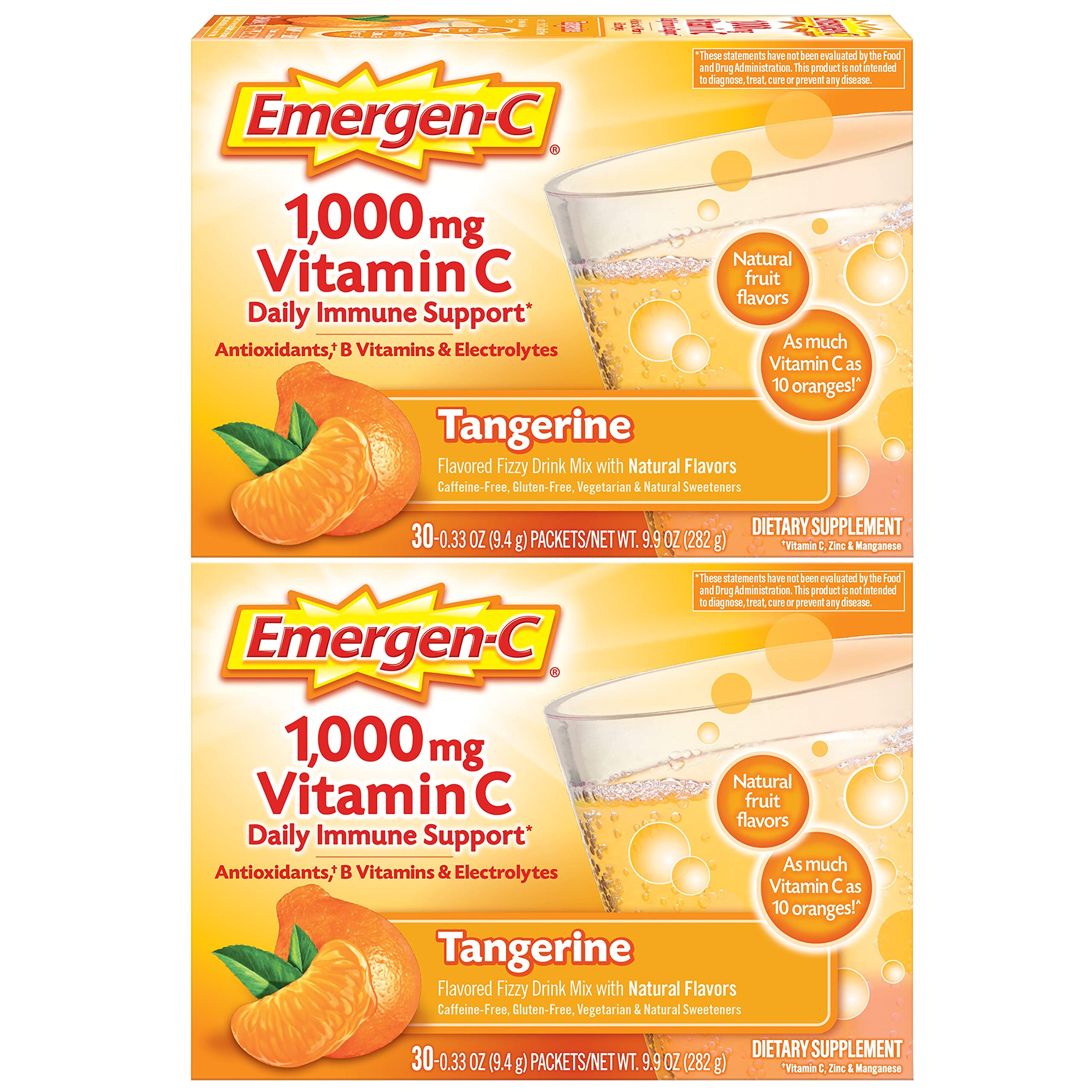 Emergen-C Vitamin C Powder, with Antioxidants, B Vitamins and Electrolytes, Vitamin C Supplements for Immune Support, Caffeine Free Drink Mix, Tangerine Flavor - 60 Count/2 Month Supply